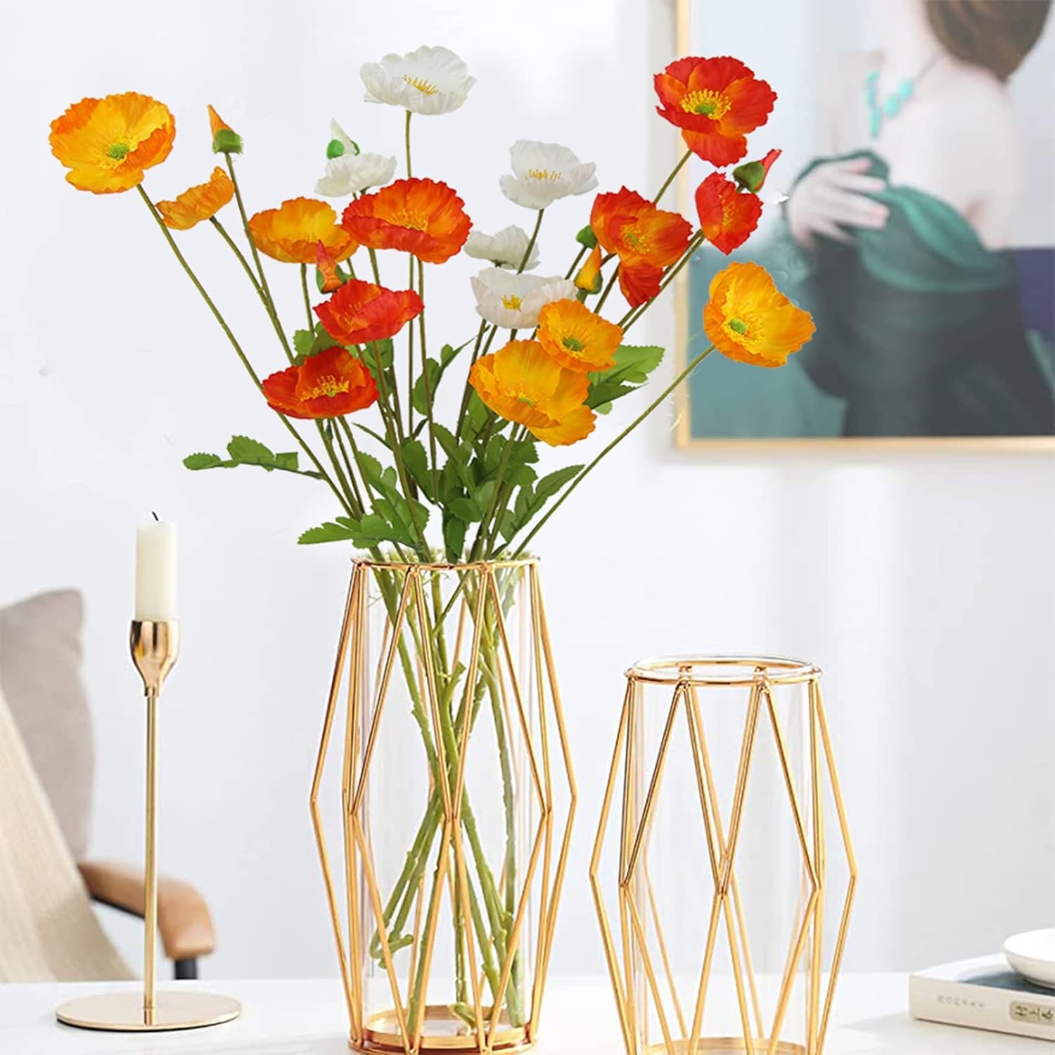 6 Pcs Artificial Poppy Flowers Silk Flower Poppy with Stems Real Touch Faux