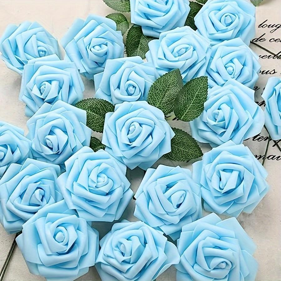 25Pcs Artificial Flowers, Fake Flowers Roses W/Stem for DIY Wedding Bouquets Cen