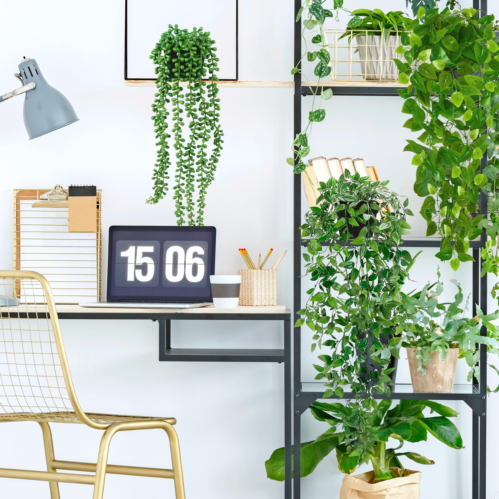Palonu Artificial Hanging Plants for Shelf, 4 Pack Fake Potted Greenery Plant…