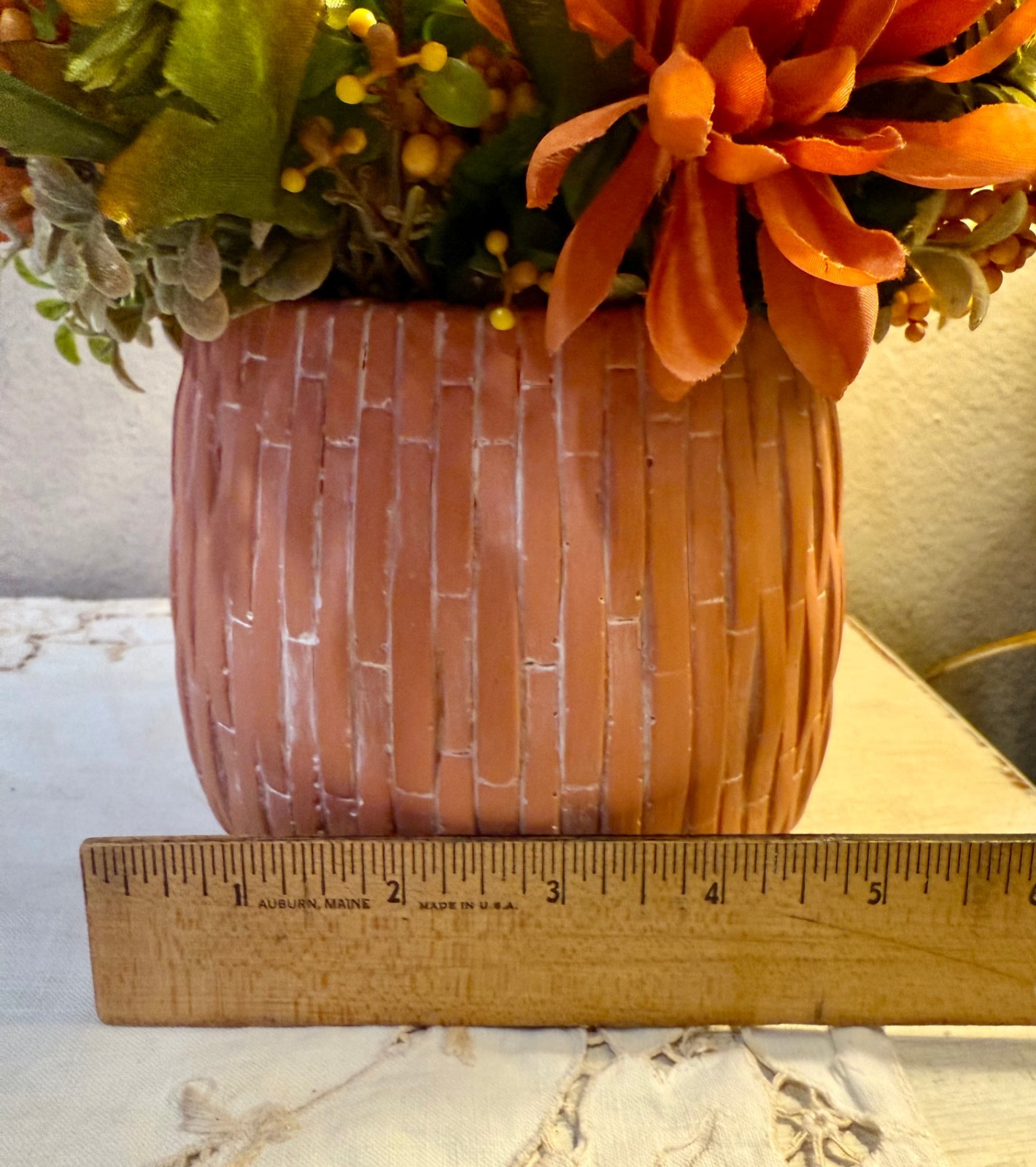 Upcycled Terracotta Pot Hand Painted with Fall Autumn Faux Florals Centerpiece