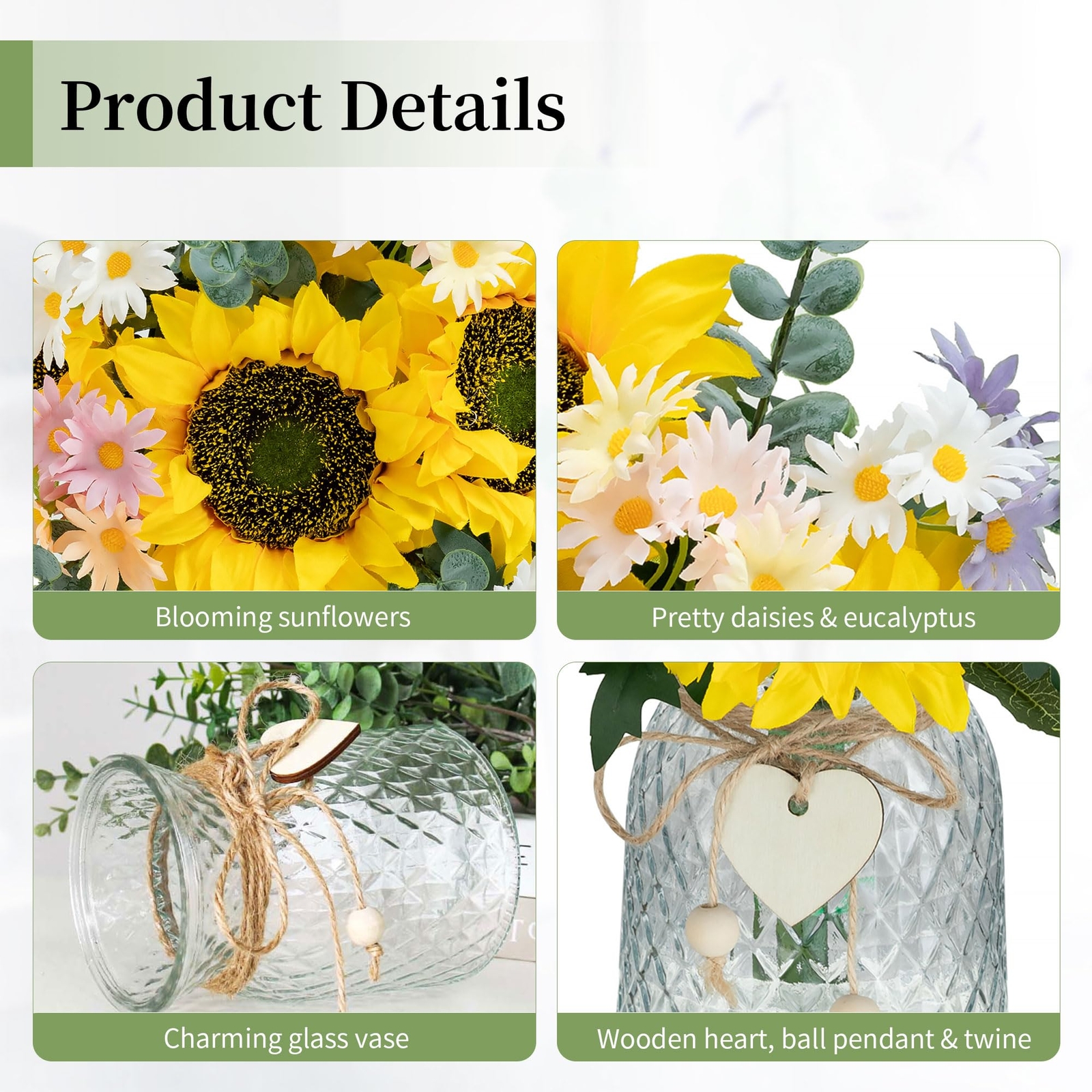 Sunflower Fake Flowers in Vase Sunflowers Artificial Flowers with Vase for Ta…