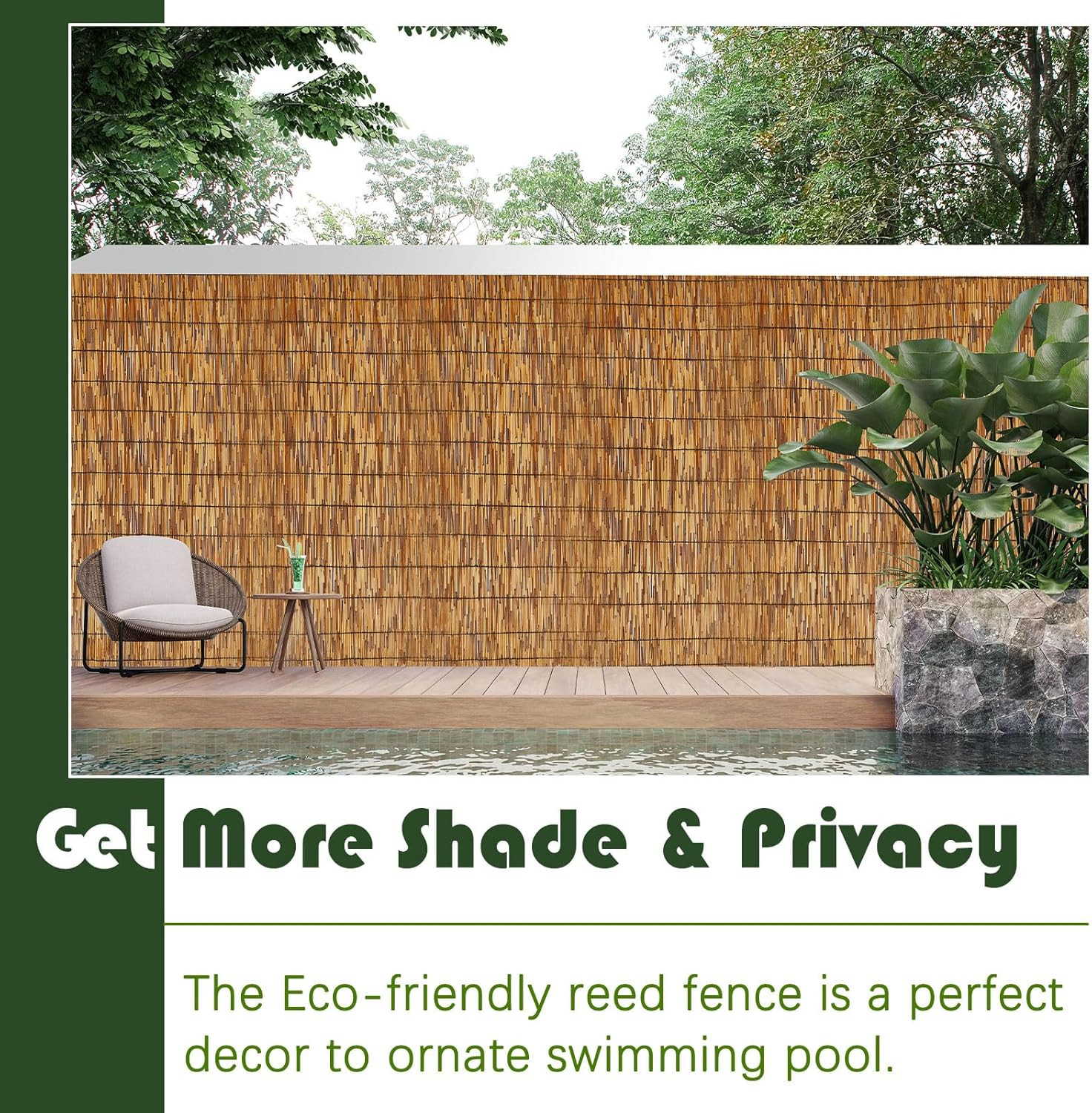 3 Pcs 4 X 16.4 Ft Reed Fence Roll, 85% Shade Bamboo Privacy Screen, Natural Deco