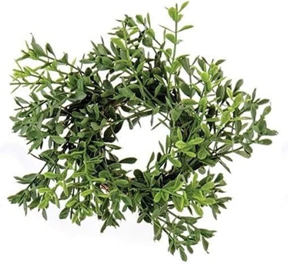 -Round Greenery Wreath Candle Ring – 6 Inches, Ideal for Taper Candles
