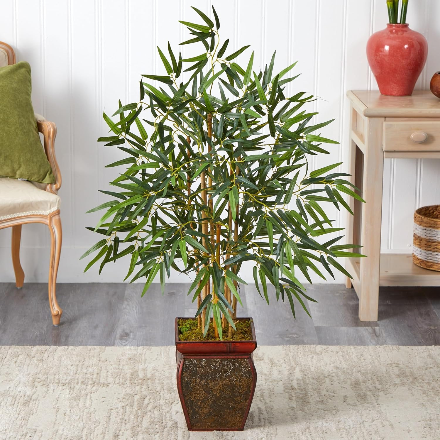 3.5Ft Bamboo Artificial Tree with Stylish Wooden Planter