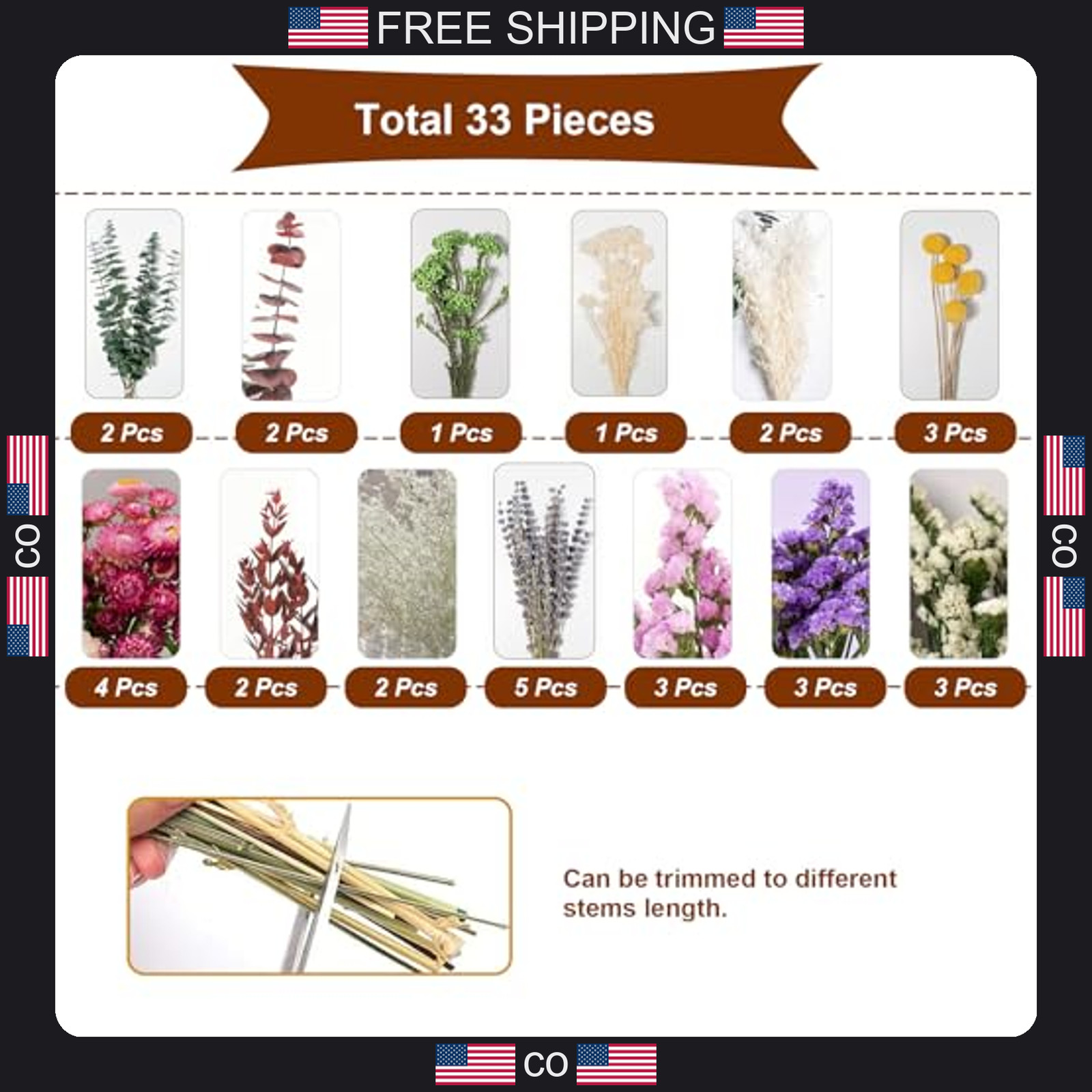 13-Piece Dried Flower Bouquet for Rustic and Boho Decor