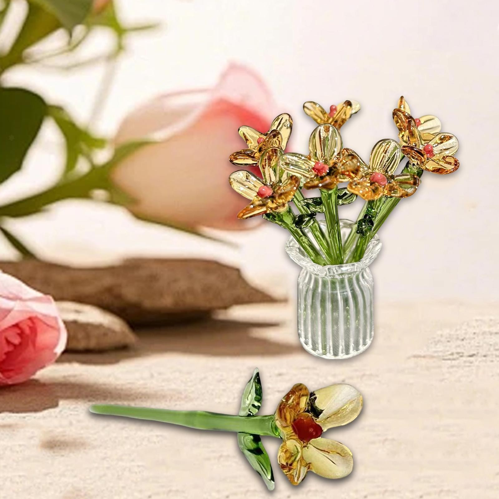 Mini Glass Flower Creative Artificial Flower for Mom Wife Women Girls Office