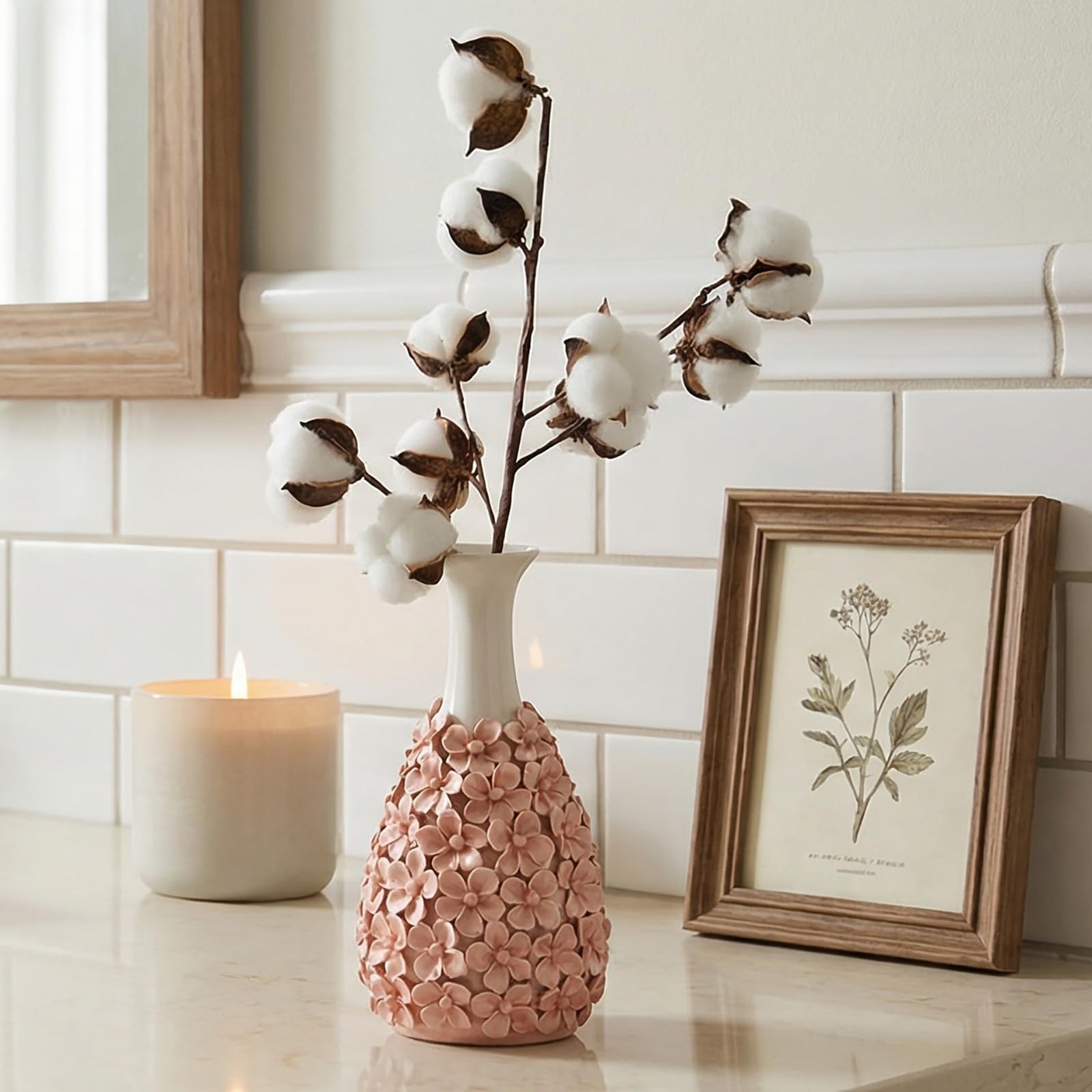 5 Pack Cotton Stems, 50pcs Cotton Flower Bolls, 20 Inch Cotton Branch, Natura…