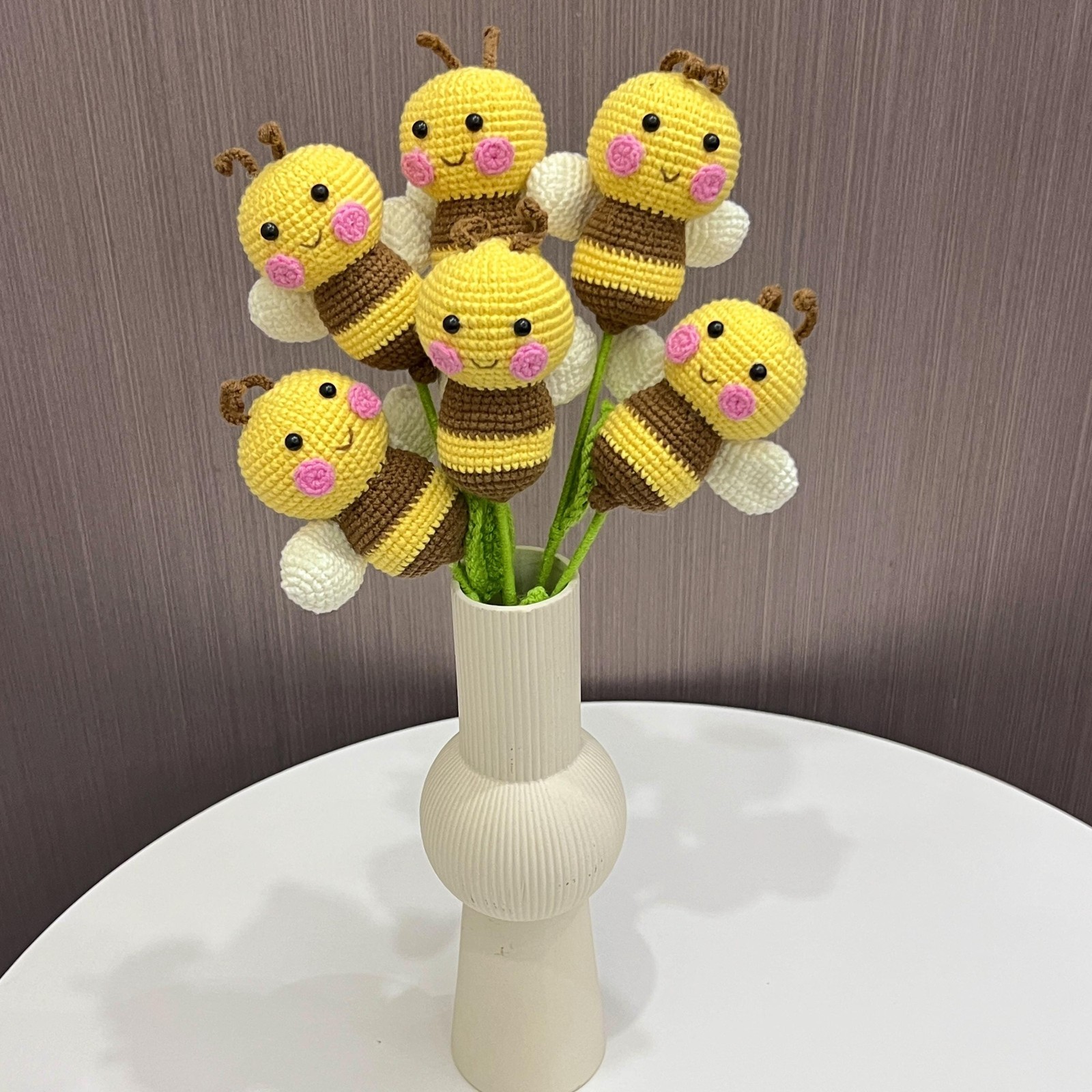 Crochet Bee Bouquet Handmade Get Well Birthday Teacher Bee Accent Keepsake Gift