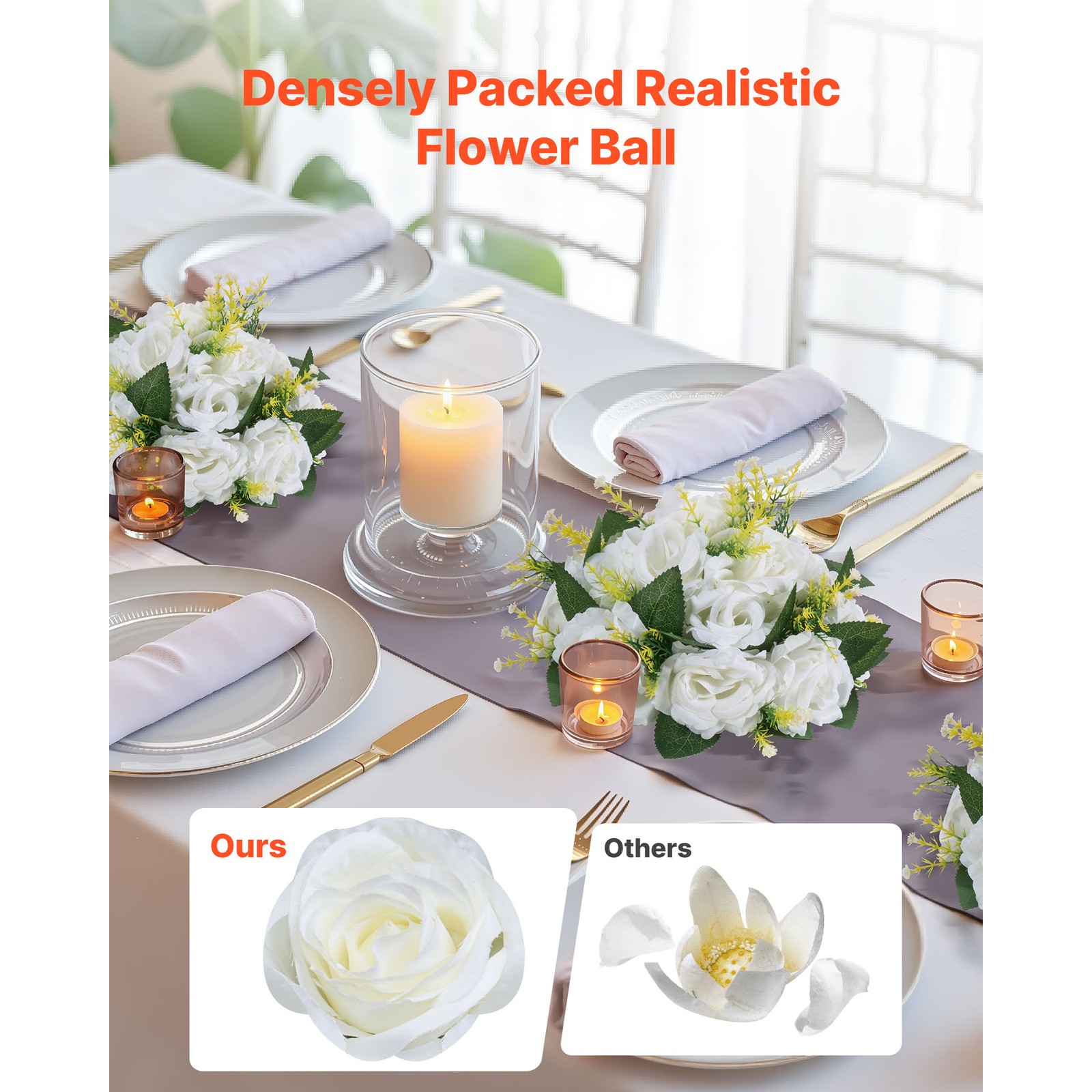 Uimoso 9.5-Inch Artificial Flower Balls for Wedding Centerpieces, Set of 10