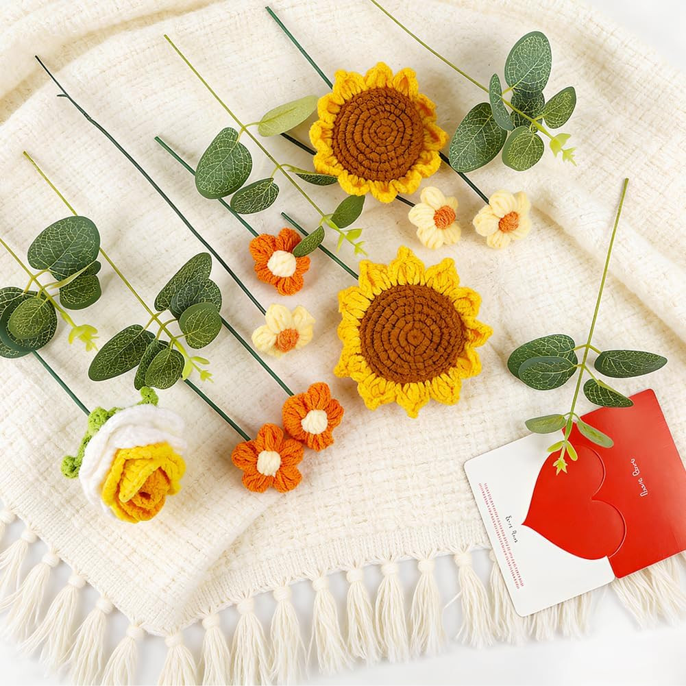 Crochet Flower Bouquet for Mom, Crochet Knitted Sunflower Gift Artificial Flower