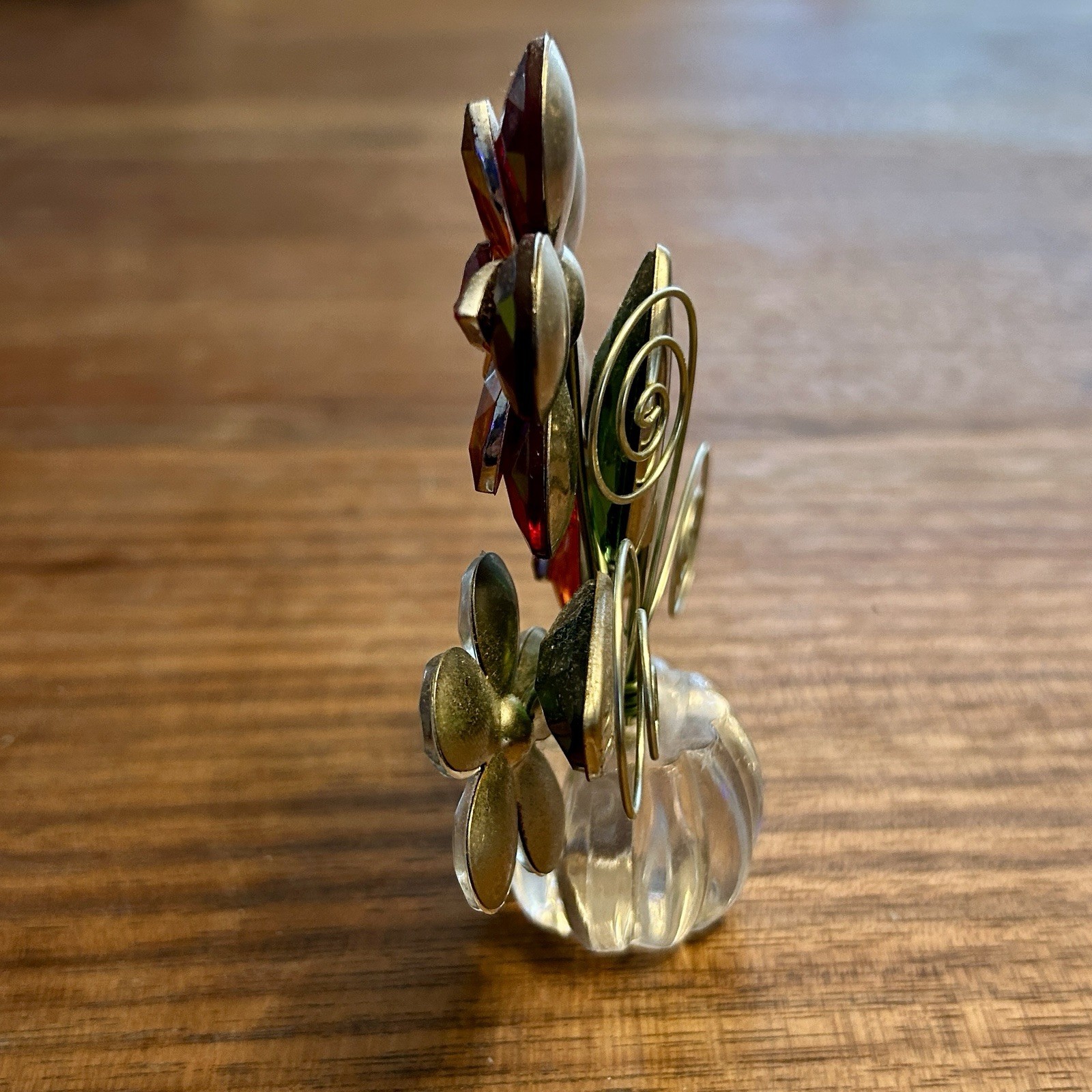 Bouquet Jeweled Gems Flowers Acrylic Plastic Metal 4.25″ Orange Red Green White