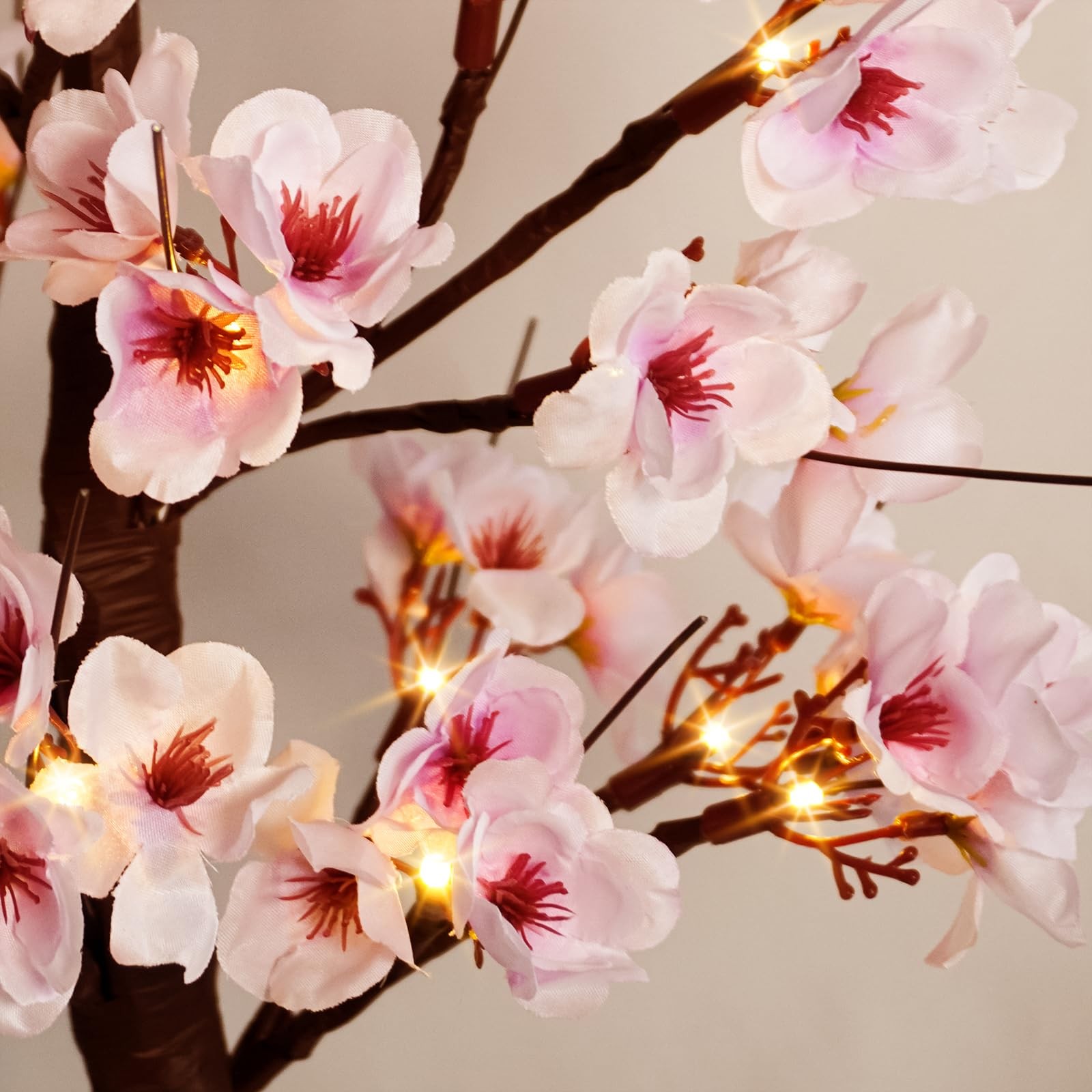 Lighted Cherry Blossom Tree 24 Inch 24 LED Battery Timer Tabletop Bonsai Decor