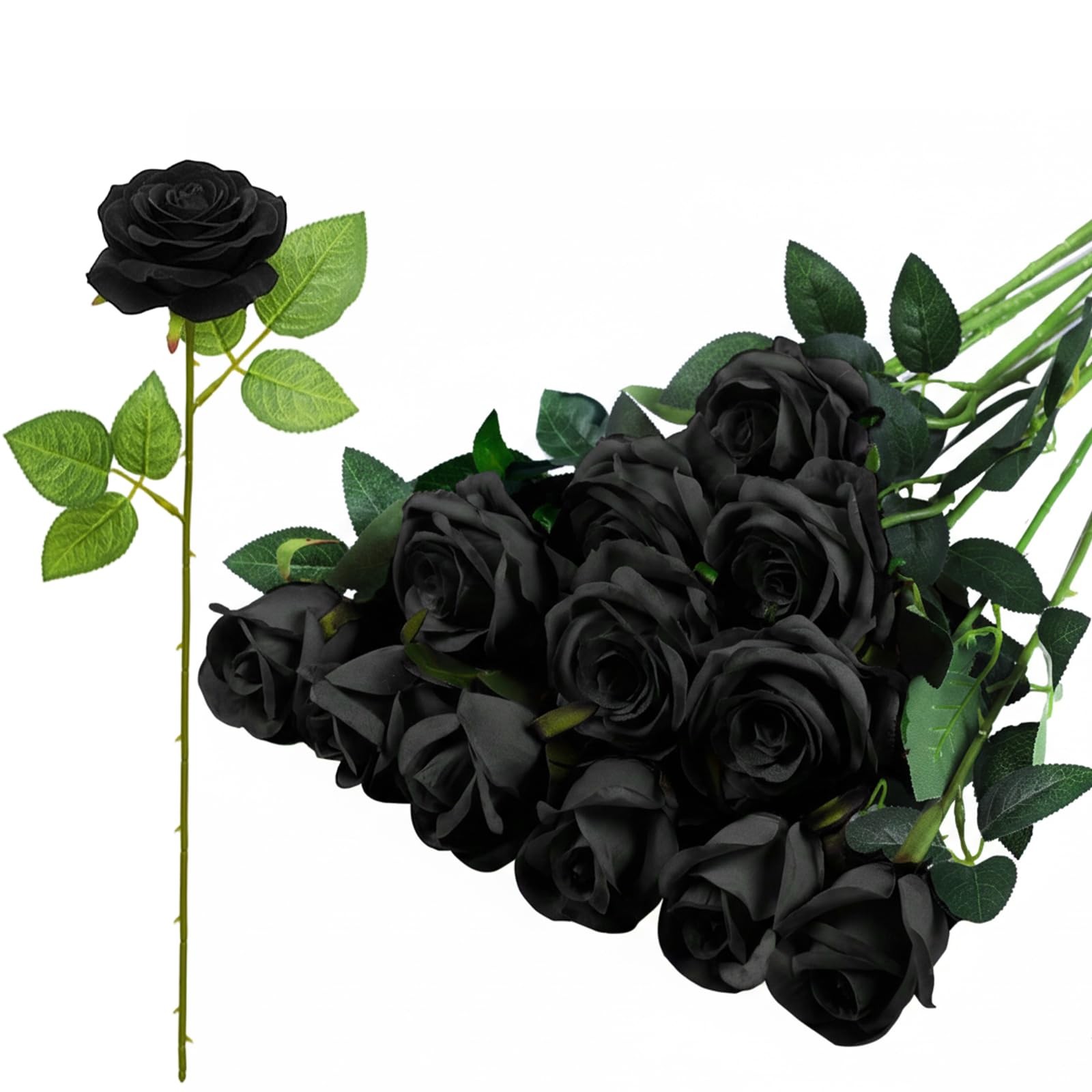 12 Count Black Roses Artificial Flowers, Black Roses Bouquet, Silk Fabric Ros…