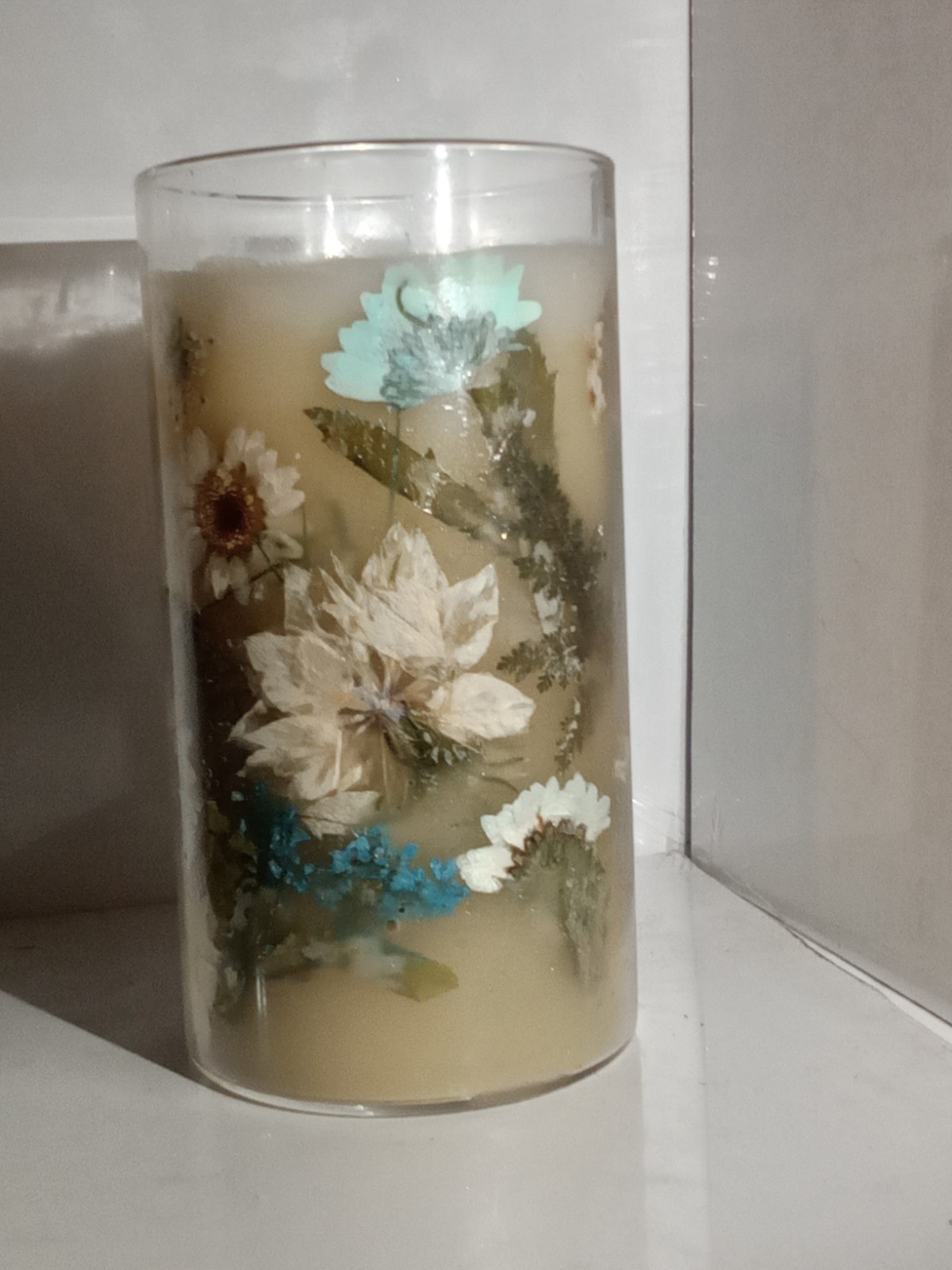 Handmade Candle with Dried Flowers In Glass Vase Decorative Home Decor Gift Idea