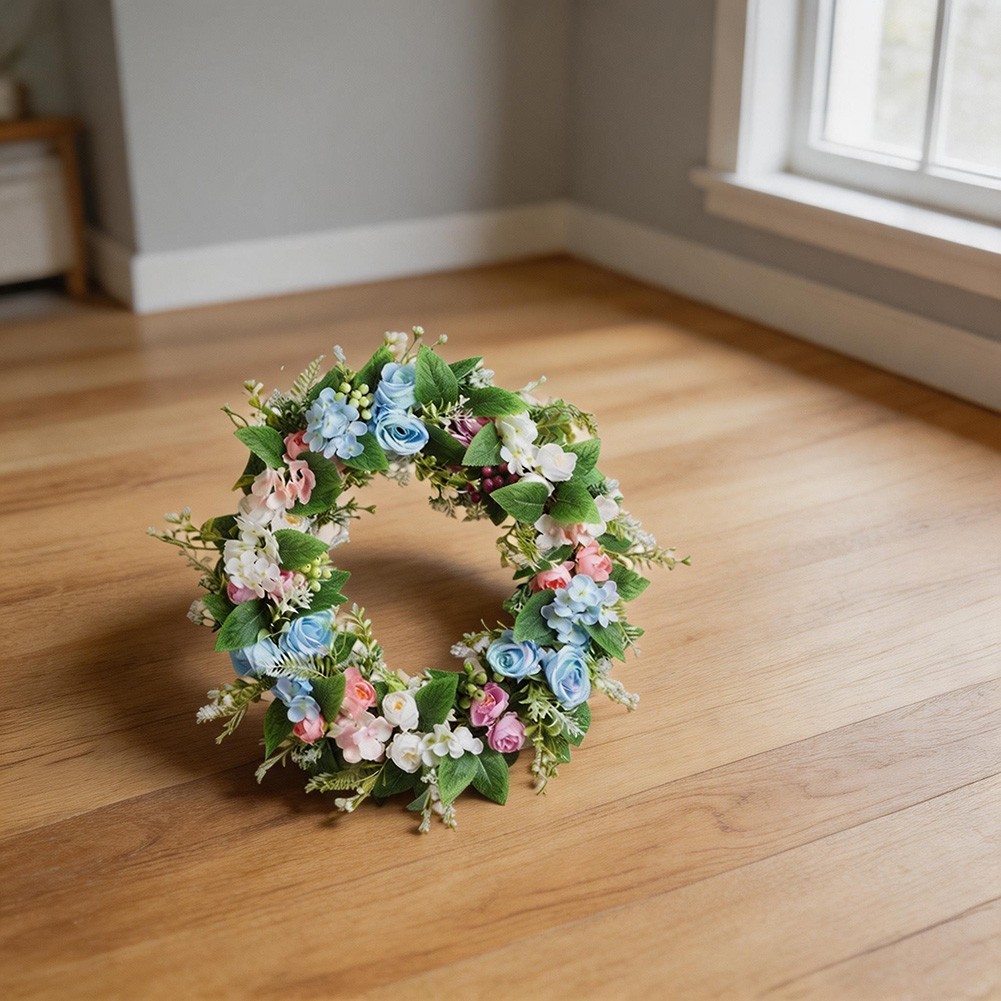 35x35cm Green Wreath Artificial Lifelike Foliage for Indoor Outdoor Year Round