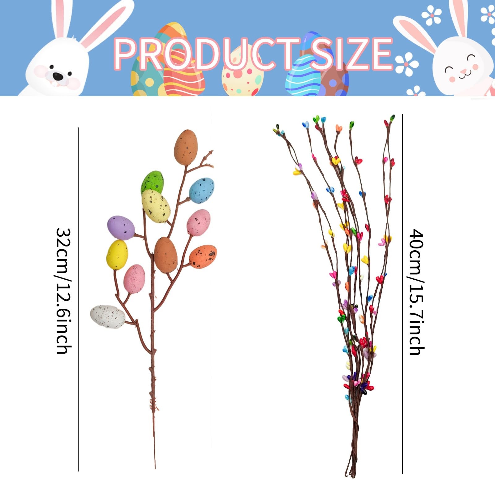 26Pcs 40cm Artificial Easter Spray Vine with Colorful Eggs and Fan-Shaped Eas…
