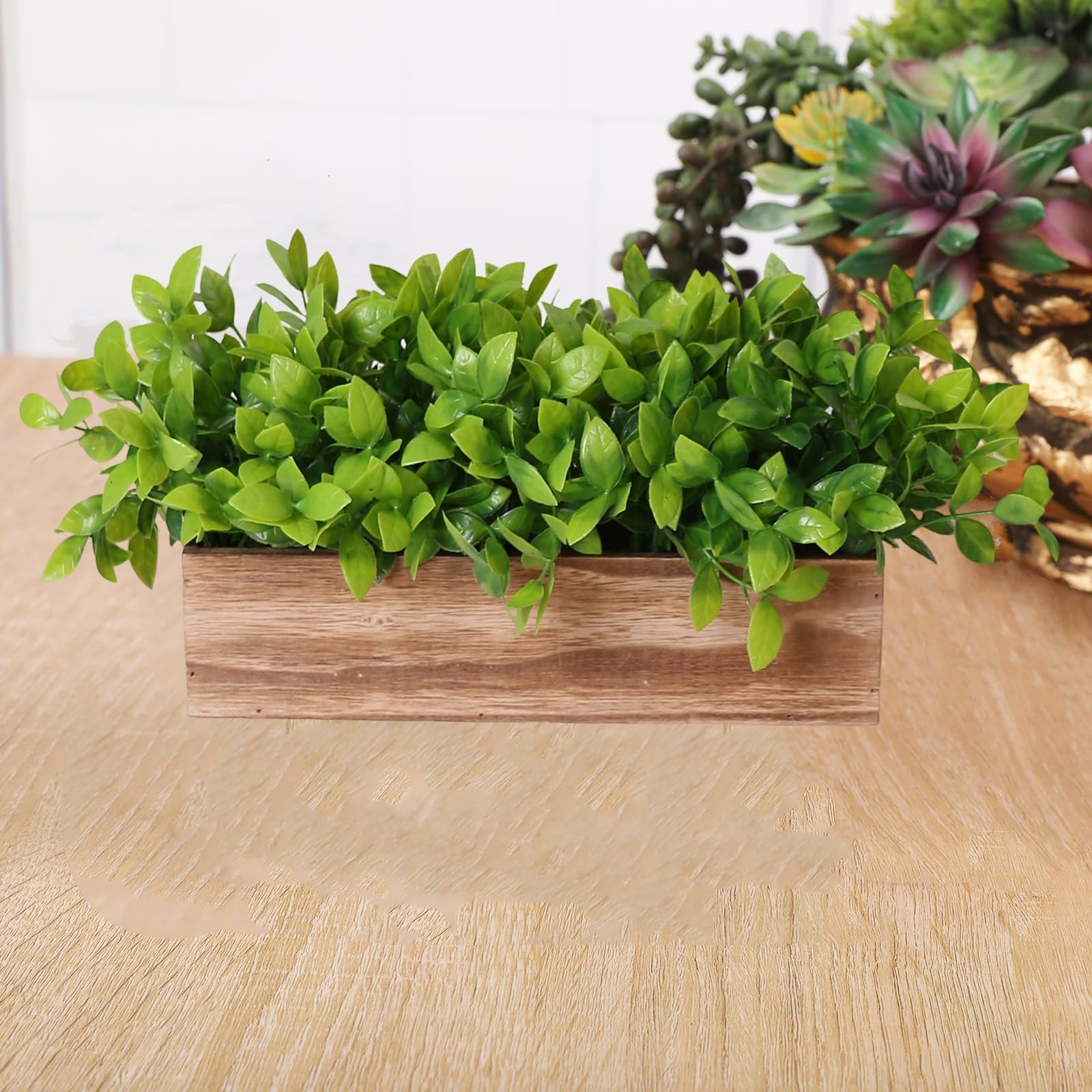 11 inch Artificial Boxwood Potted Fake Plants Rectangular Wooden Planter Box …