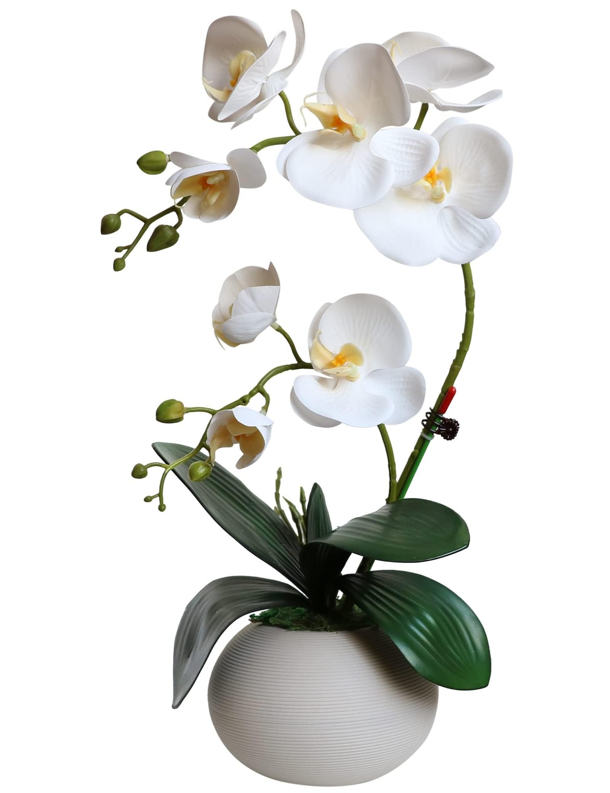 Tall 17″ White Real Touch Orchid Artificial Flowers with Vase Fake Orchids Si…