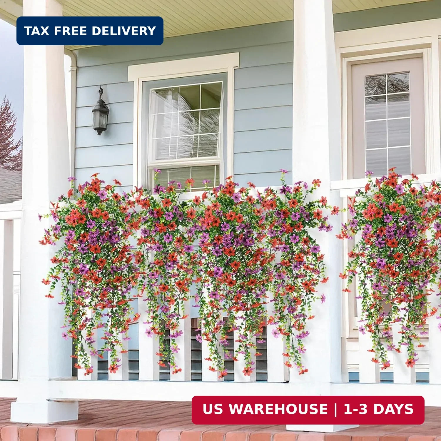Artificial Hanging Flowers Plants for Outdoor Spring Summer Decoration,2 PCS Fau
