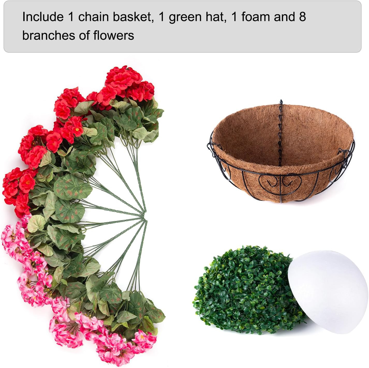 Quality UV Resistant Artificial Geranium Hanging Basket for Outdoor Decoration