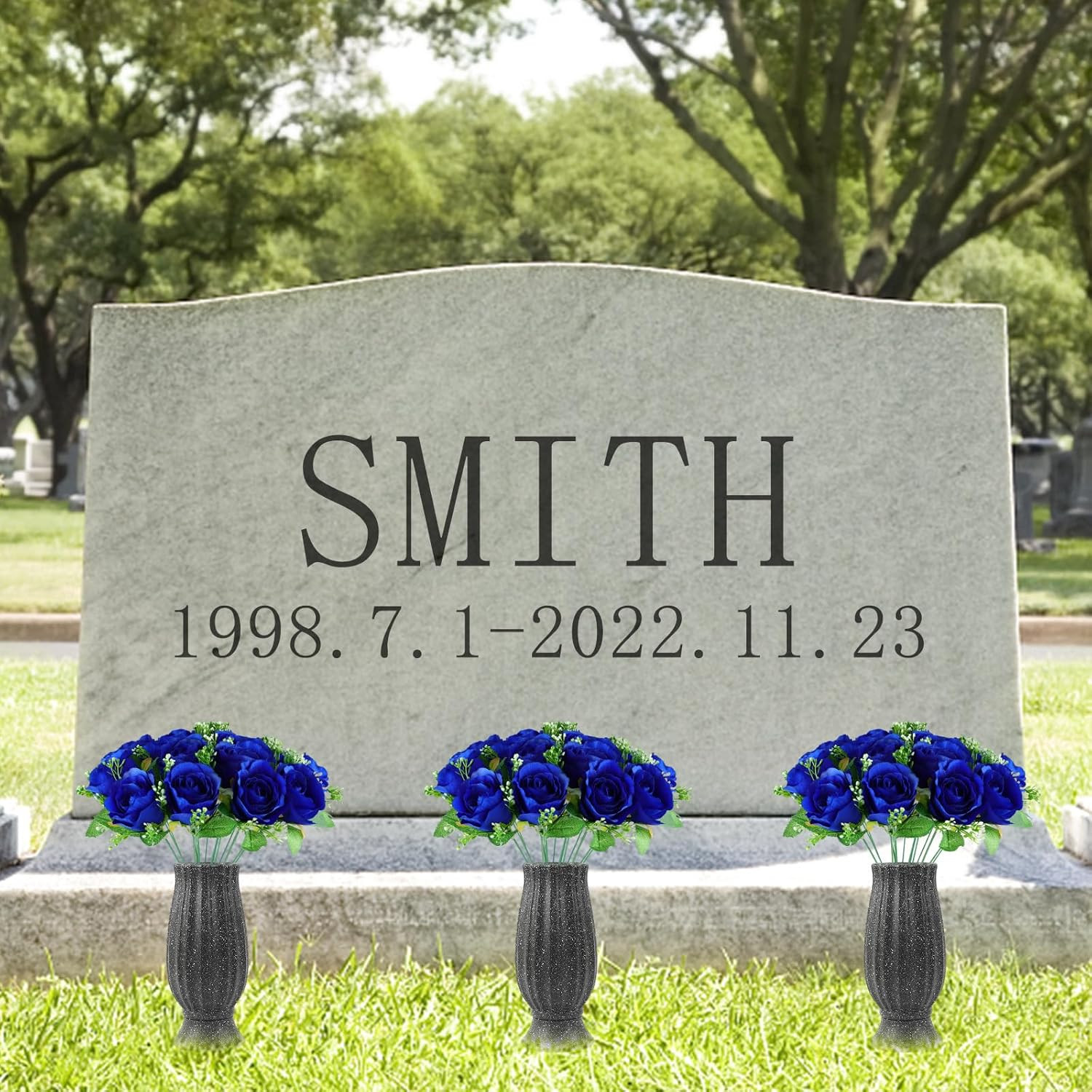 Cemetery Decorations for Grave-18 Blue Silk Memorial Artificial Rose Flower for