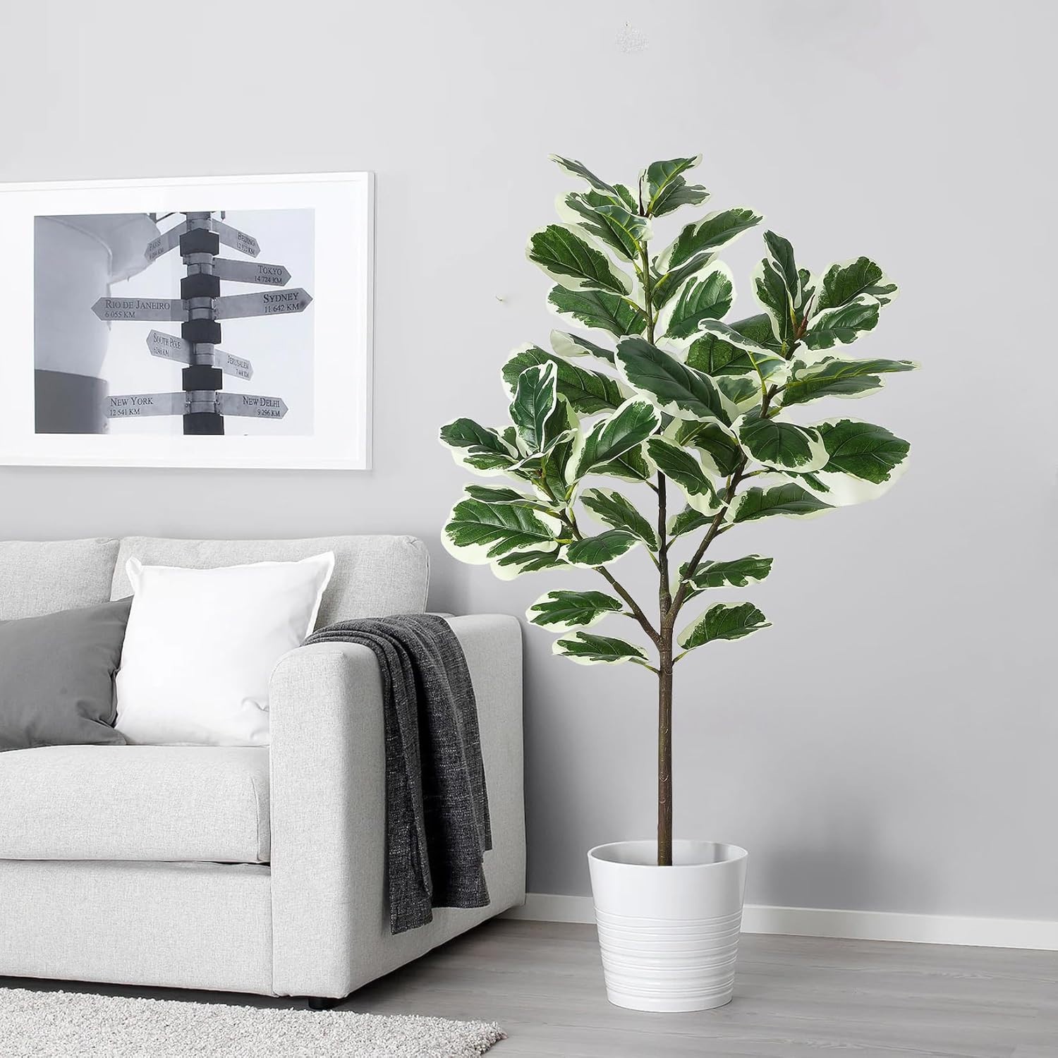 4.3ft Green Artificial Ficus Tree Plant in Pot with 46 Leaves for Indoor Outdoor