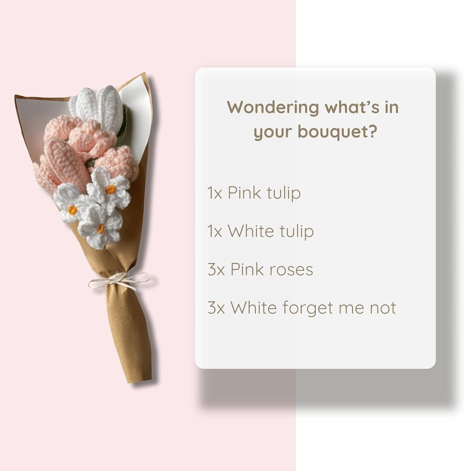 Crochet Tulips Preserved Flowers Bouquet Graduation Flower Bouquet (Pink)