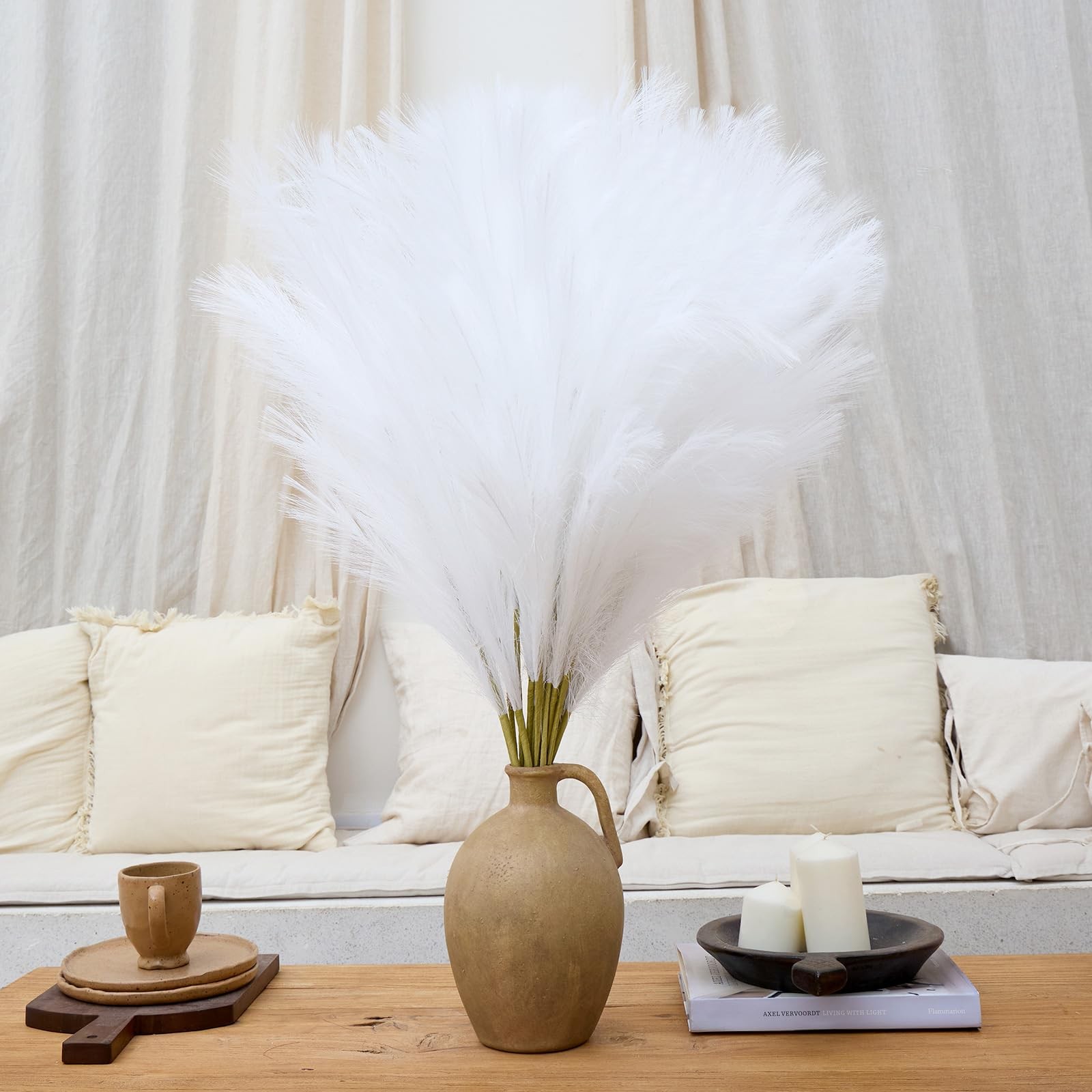 10 Pcs 39”/3.2FT Faux Pampas Grass Decor, Large Tall Fluffy Artificial Fake …