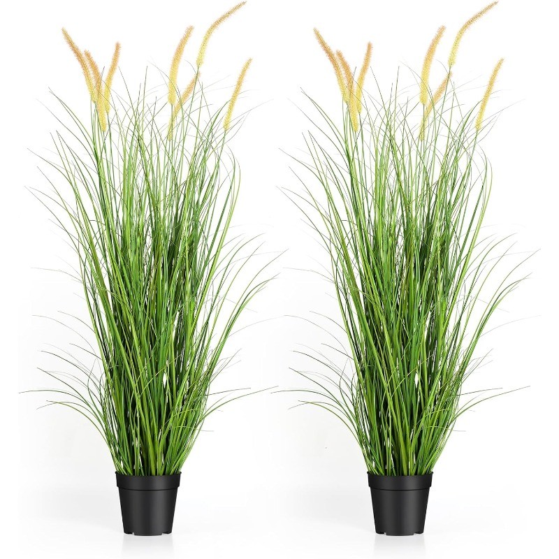 2PCS 4FT Artificial Grasses Indoor Artificial Plants in Pots for Home Decor Gift