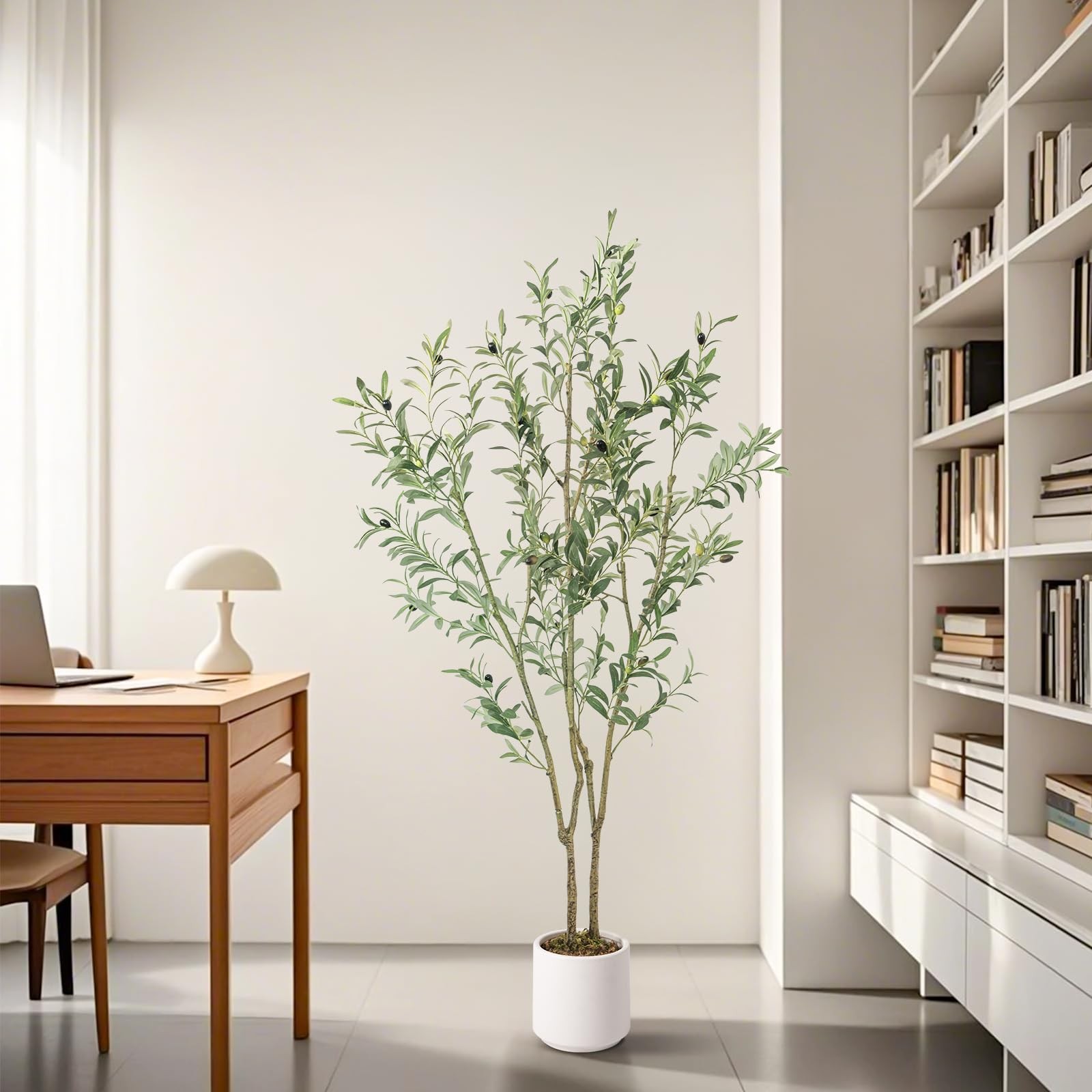 Artificial Fake Olive Tree 5FT Tall 1Pack with White Planter Faux Silk Olive …