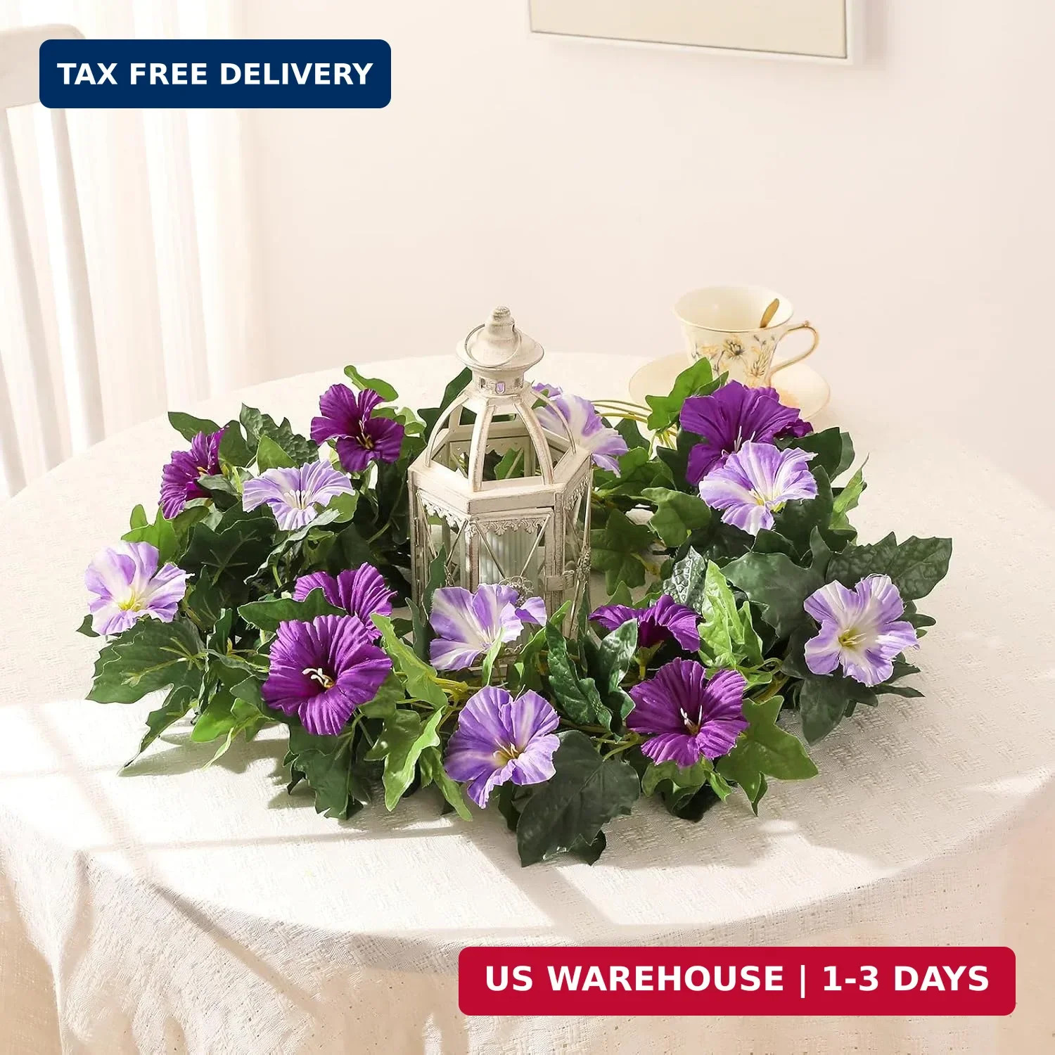 Floweroyal 2 Pack Artificial Flower Garlands 15.8FT Fake Morning Glory Vines Sil
