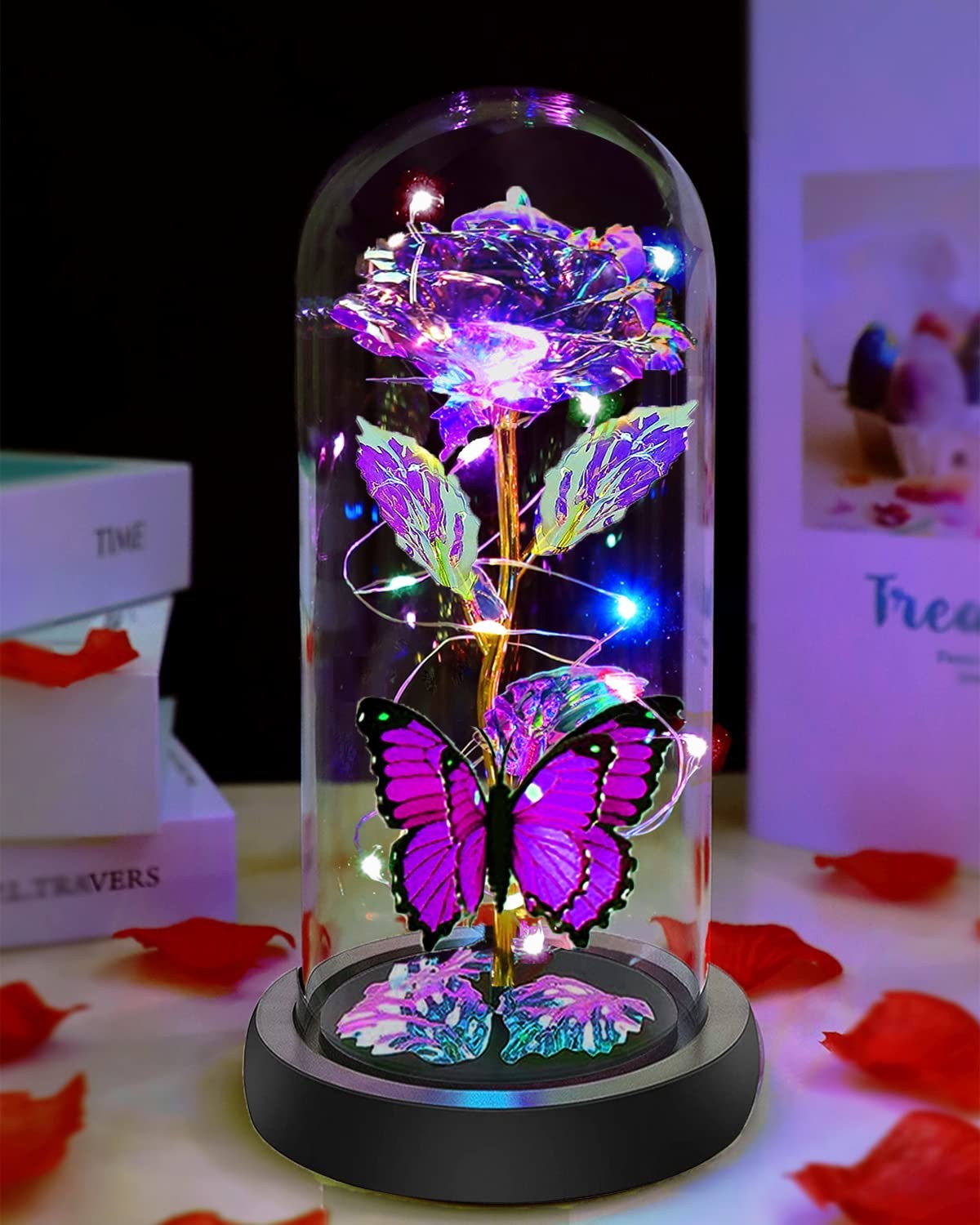 Galaxy Crystal Light Up Rose in Glass Dome – Perfect Mother’s Day & Birthday Gif