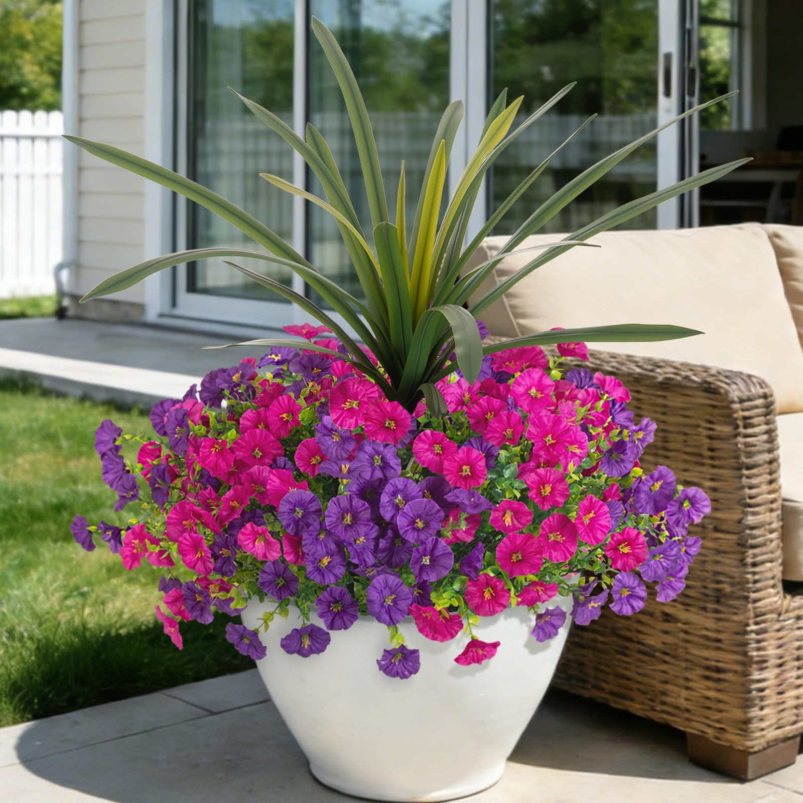 New Artificial Flowers for Outdoors Fake Plants Outside, 12 Bundles Silk Morning