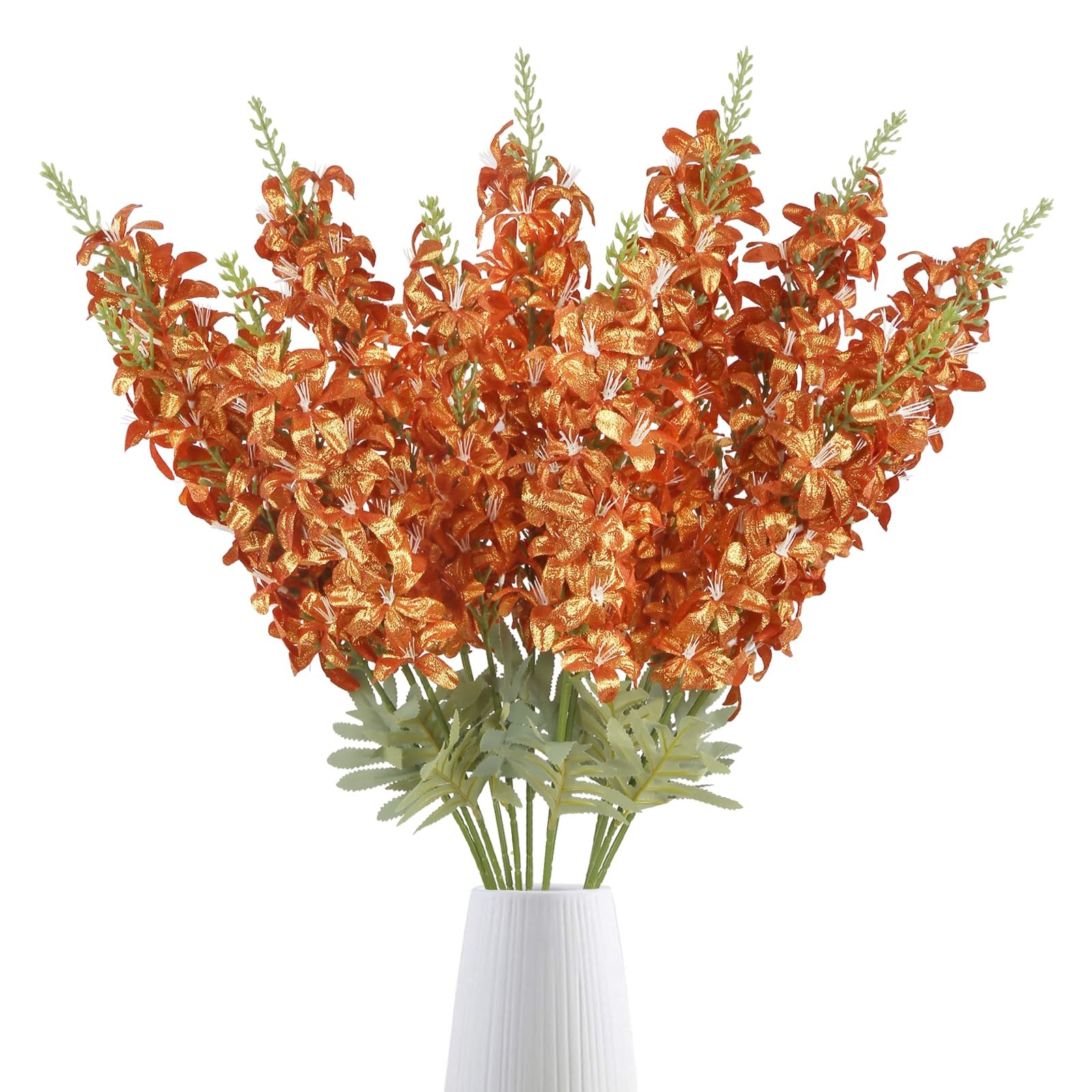 38″ Orange Glitter Delphinium Artificial Flowers, 6PCS Sparkle Metallic Silk …