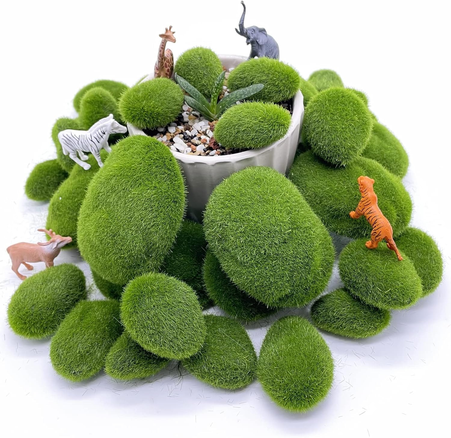40PCS Artificial Moss Rocks Decorative Moss Balls Green Moss Covered Stones