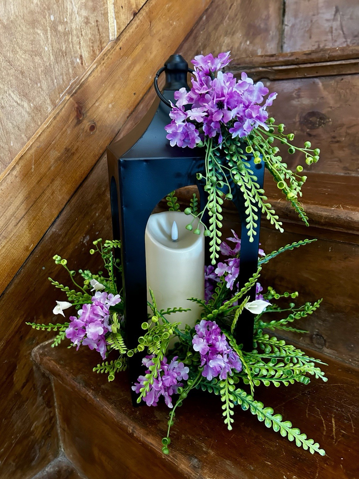 Beautiful Handcrafted Floral Arrangement On A Black Lantern. Many Possibilities!