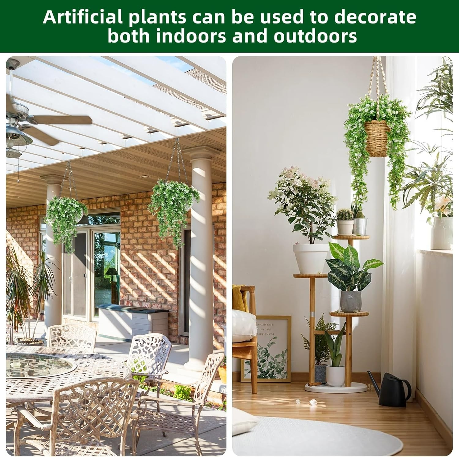 Faux White Hanging Plants – 2-Pack Fake Ivy Vines for Indoor & Outdoor Use