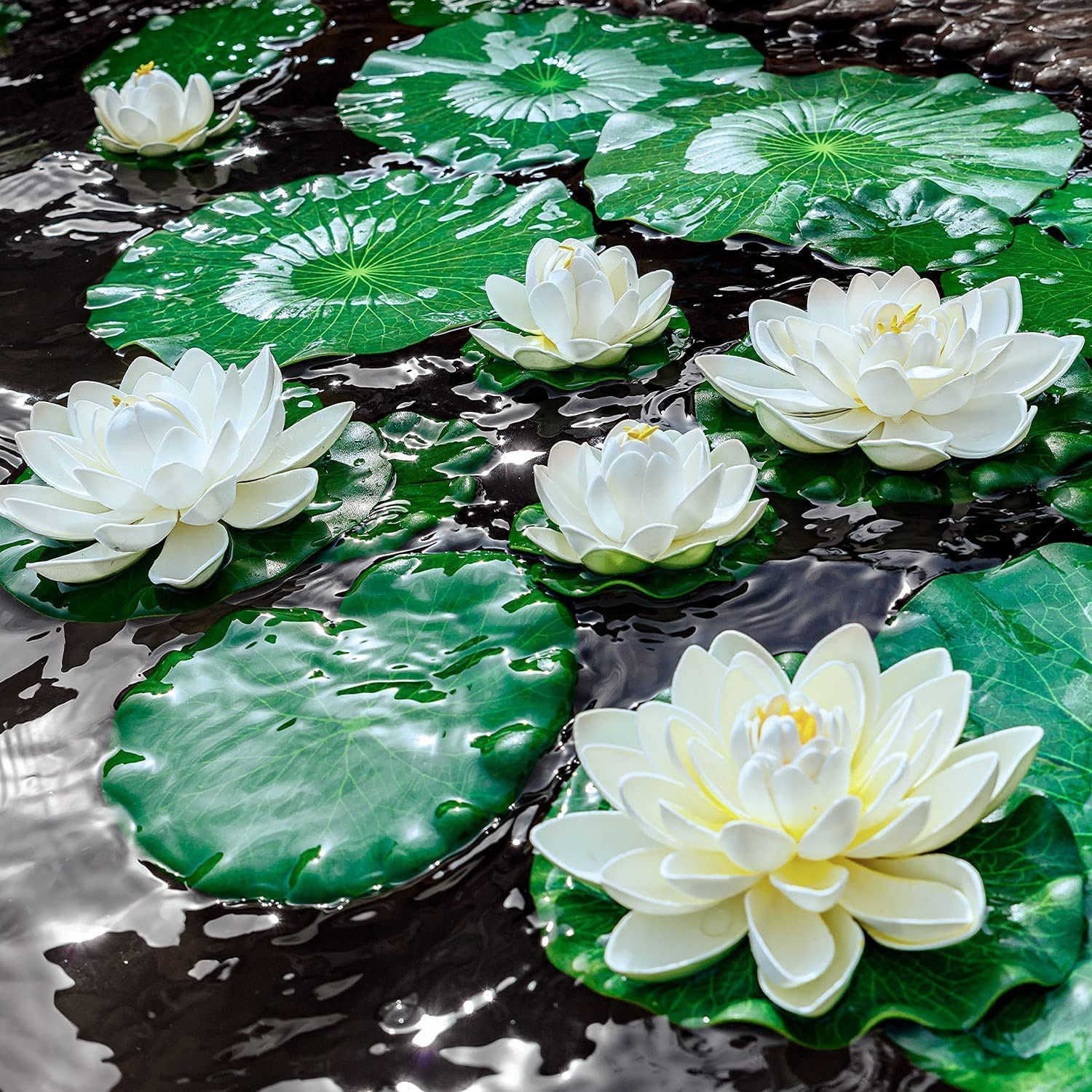 8Pcs Artificial Lotus Flower Decor, 7Inch & 4Inch Floating Foam Lotus Flowers, O