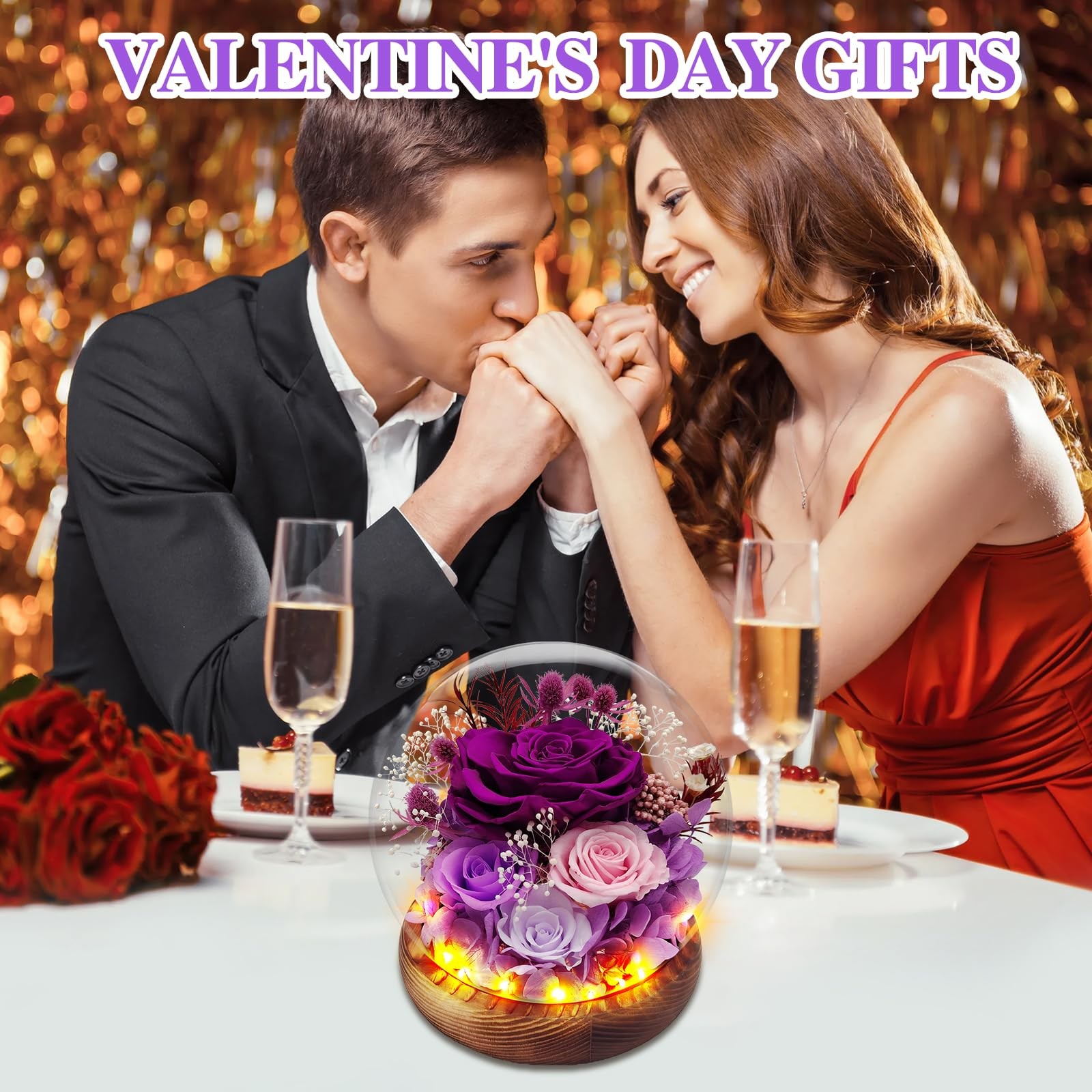 Eascor Preserved Rose Forever Flowers in Glass Dome Gifts for Women,