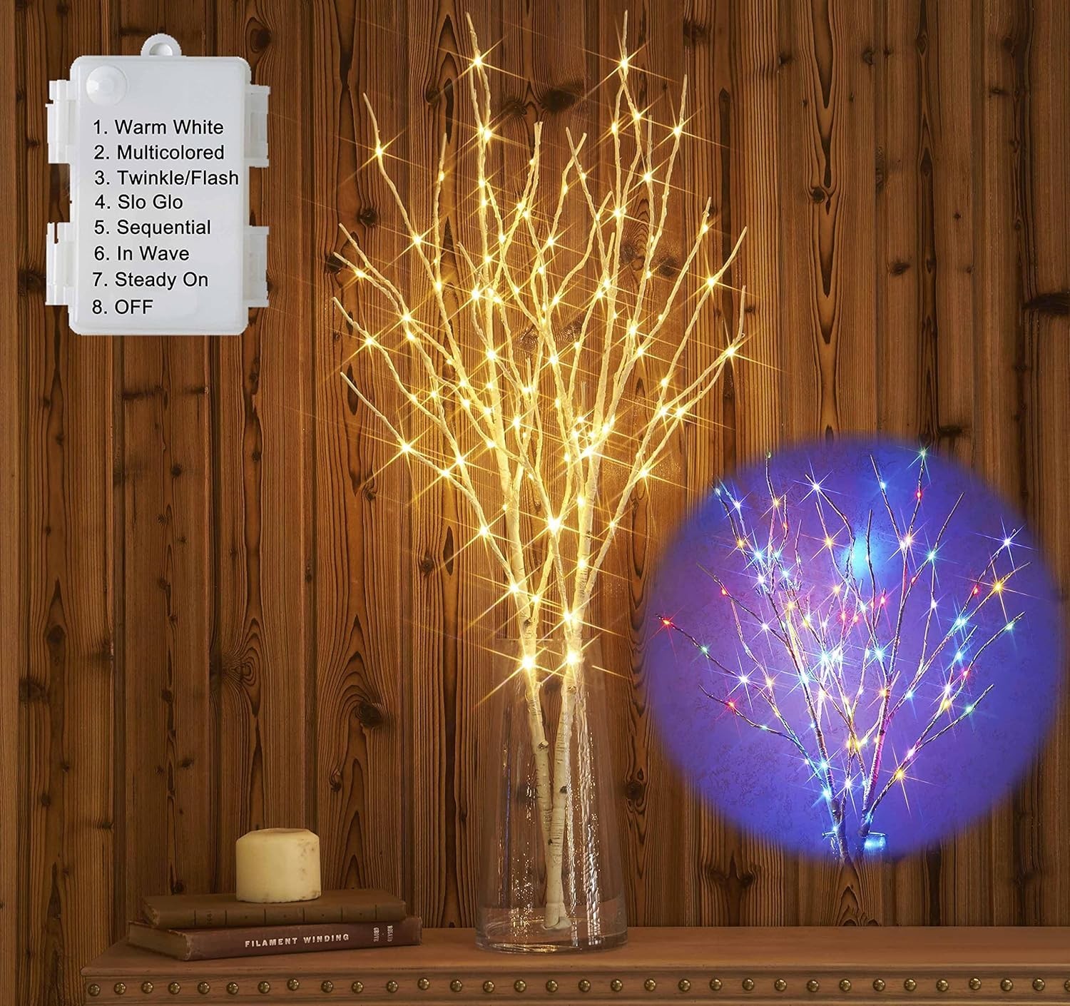 Elegant Pre-Lit Birch Branches with Warm White & Color Lights for Any Occasion