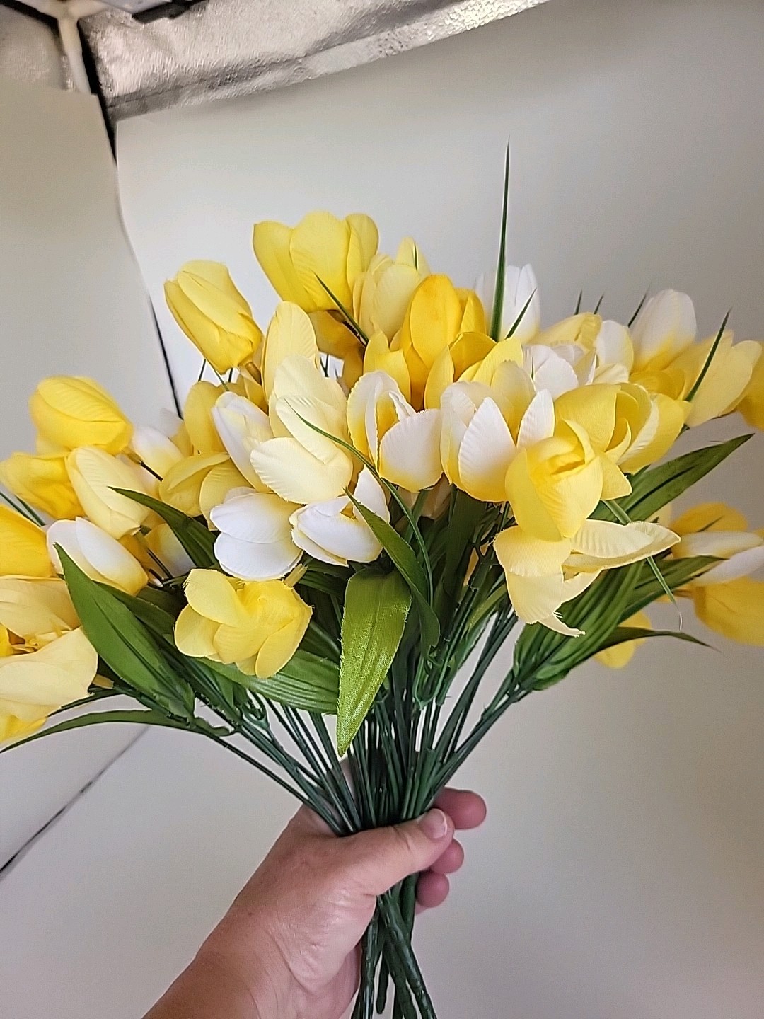6 bunches of artificial faux tulips flowers Yellow And White