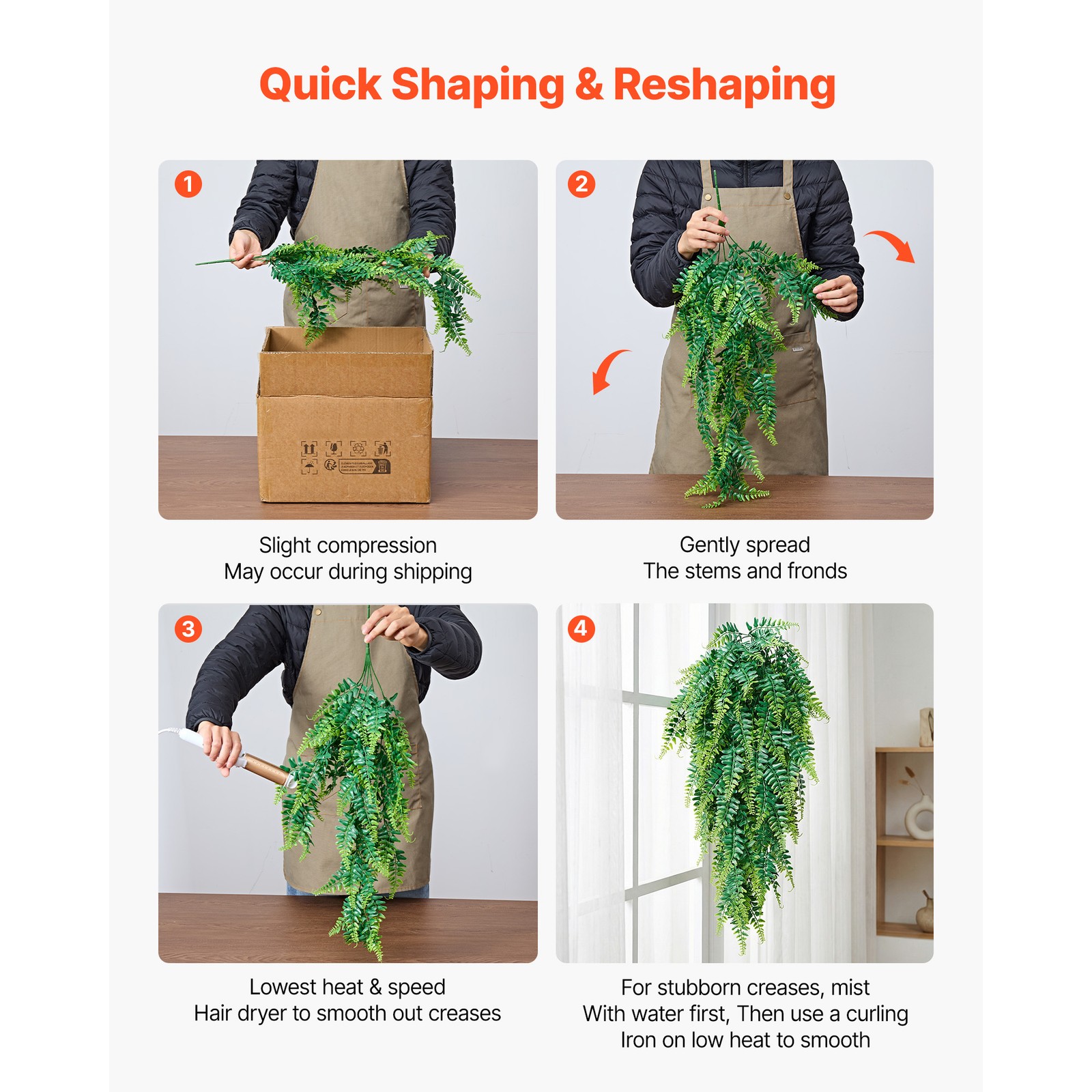 Uimoso 32″ Artificial Hanging Boston Fern Bush for Wall and Event Decor, 12 Pcs