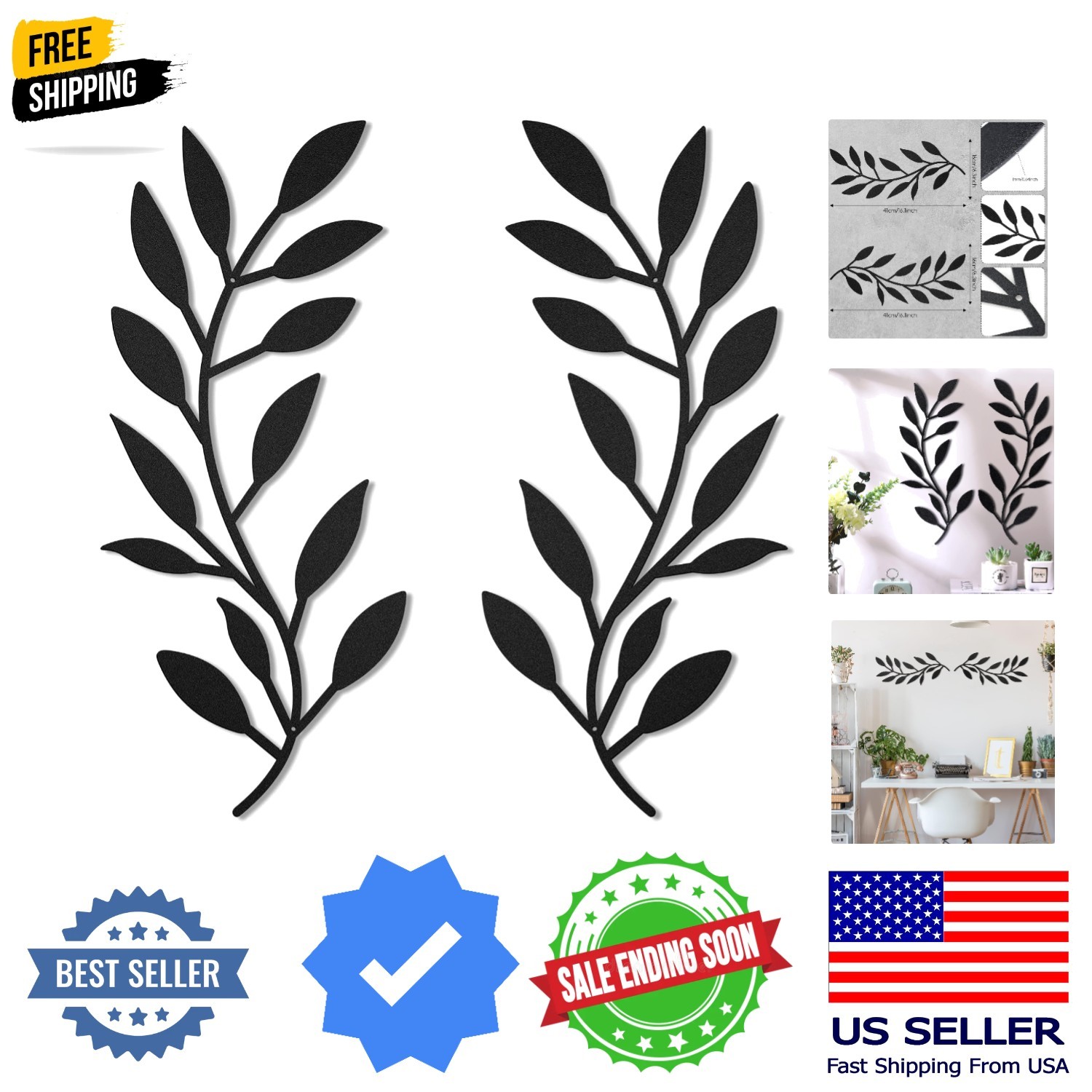 2 Pieces Metal Tree Leaf Wall Decor Vine Olive Branch Leaf Wall Art Living Ro…