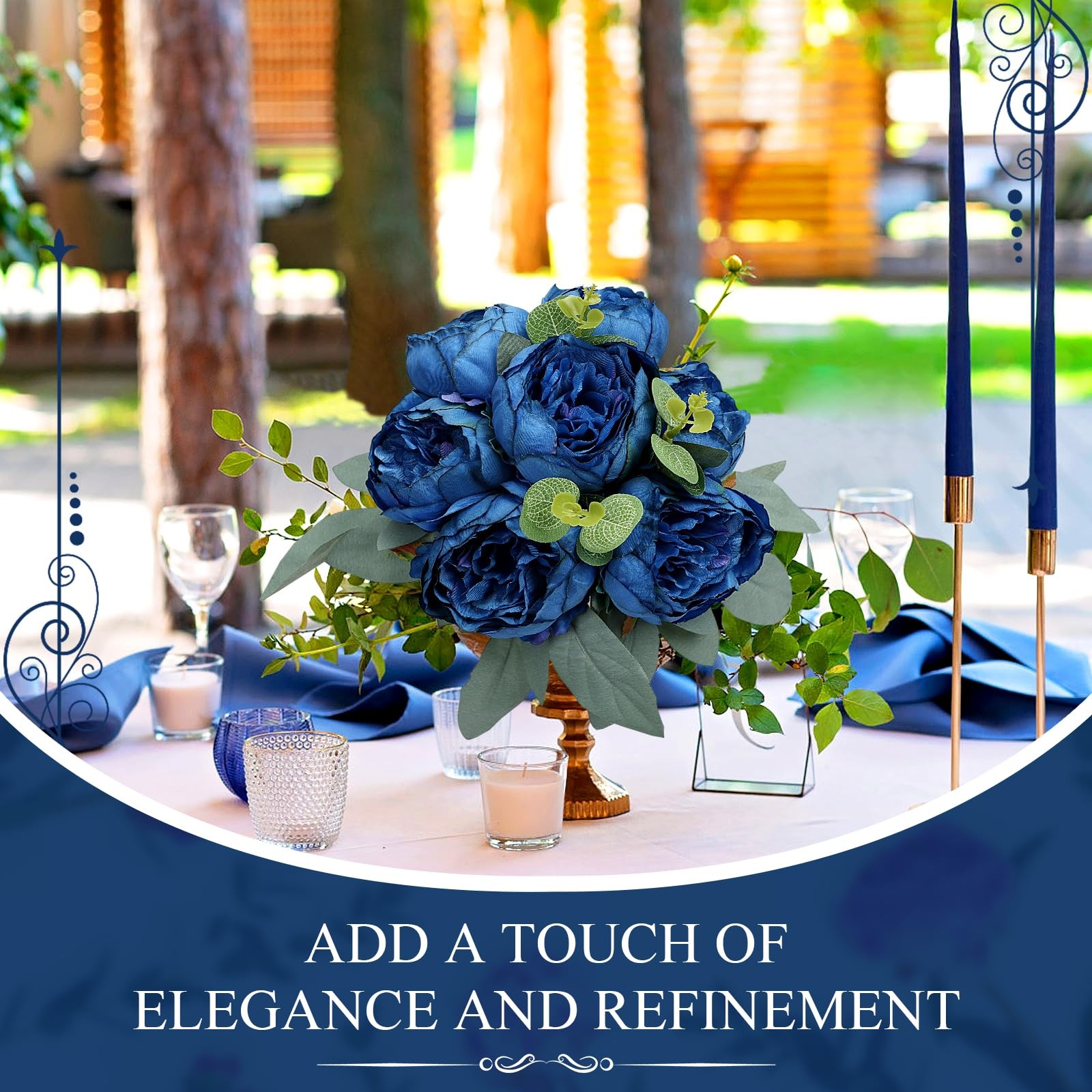 50 PCS Artificial Navy Blue Peonies Flowers Bulk Fake Silk Heads Wedding Decor