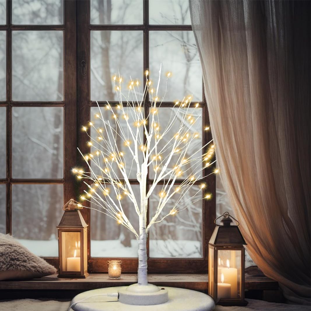 144 LED Birch Tree with Lights, USB/Battery Powered Warm White Artificial Tre…