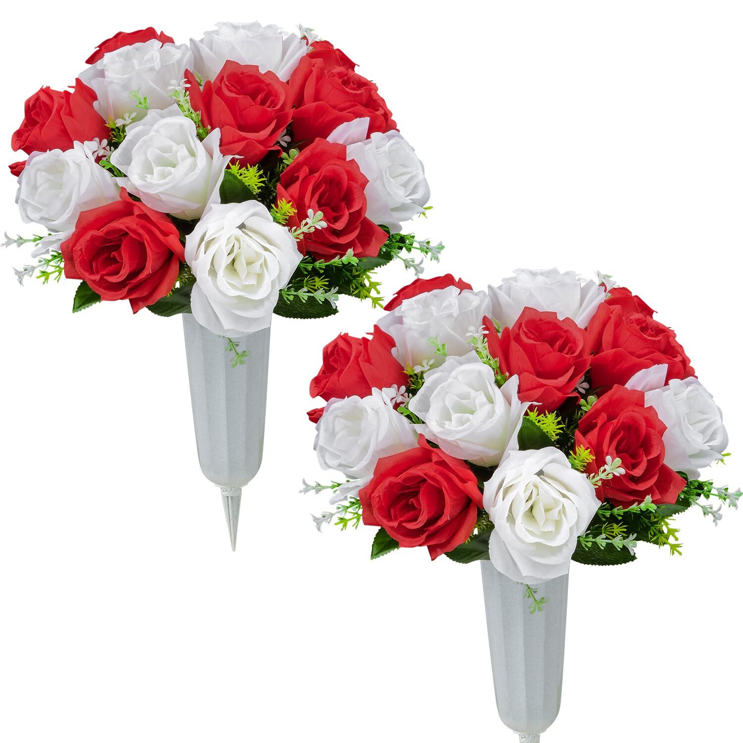 Artificial Cemetery Flowers, Memorial Flowers with Vase, Artificial Rose Flower