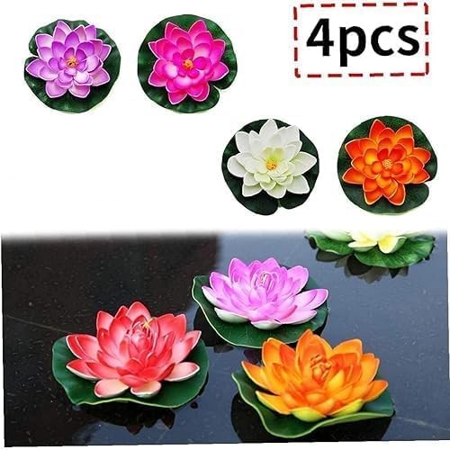 4Pcs Artificial Flowers Water Lily Foam Lotus Flower Pond Decor for Pond Pati…