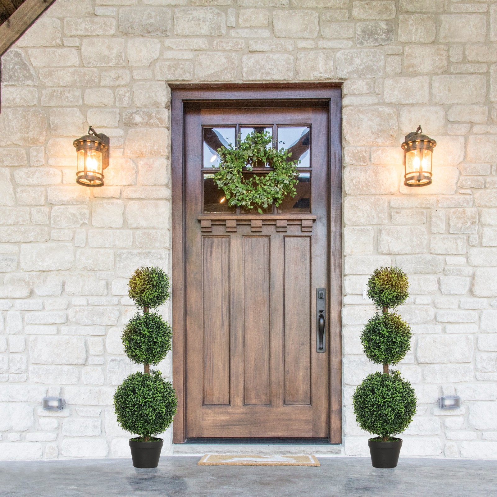 2 Pack Artificial Ball Boxwood Topiary Trees, Fake Plants Pot for Indoor Outdoor