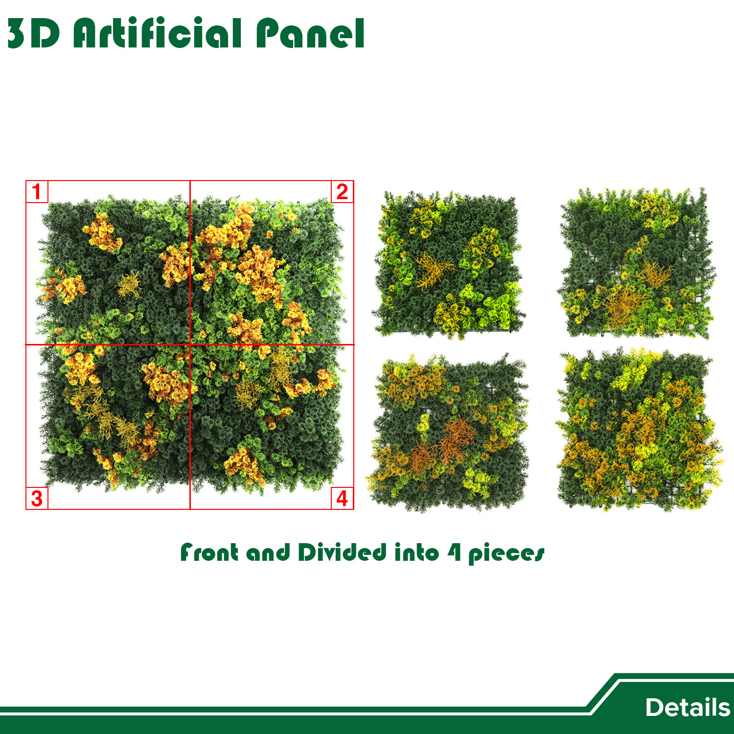 40″ Artificial Grass Mats 3D Mixed Plant Wall Ledge Decor For Home Festival #7