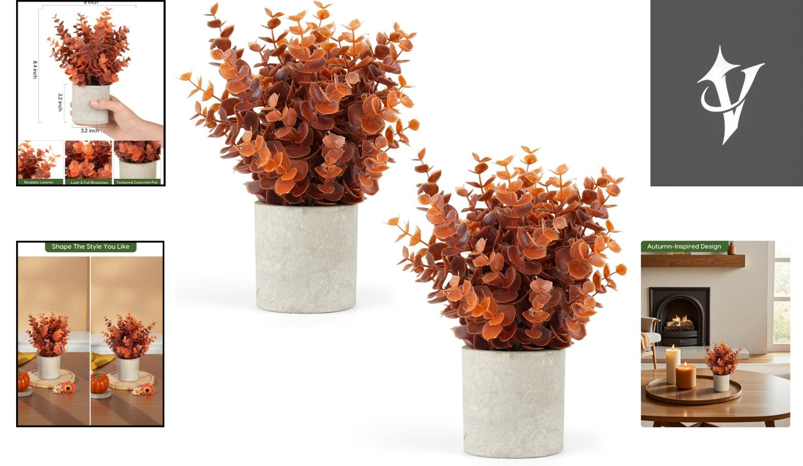 2 Pack Low Maintenance Faux Eucalyptus Plants for Cozy Home Decor – Autumn Vibes